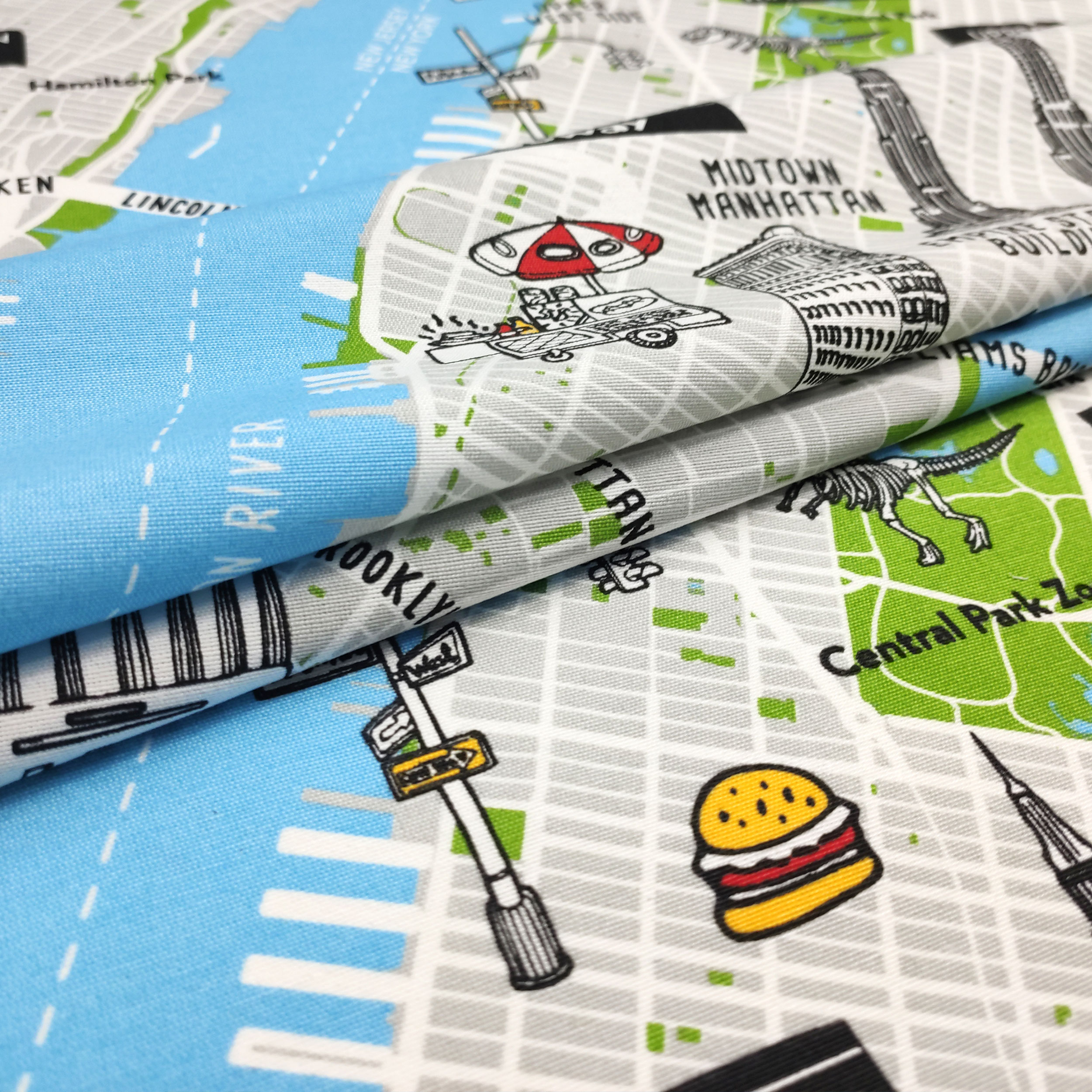 Tessuto Misto Cotone Mappa di New York