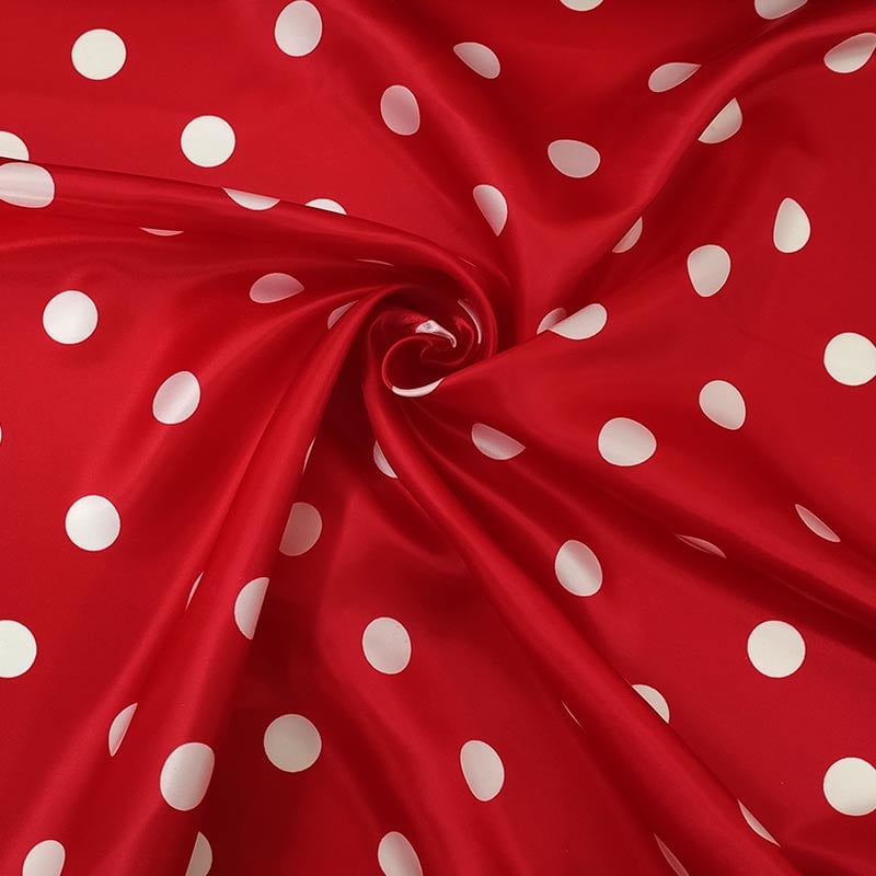  Tessuto Raso Carnevale Rosso Pois Bianchi Image