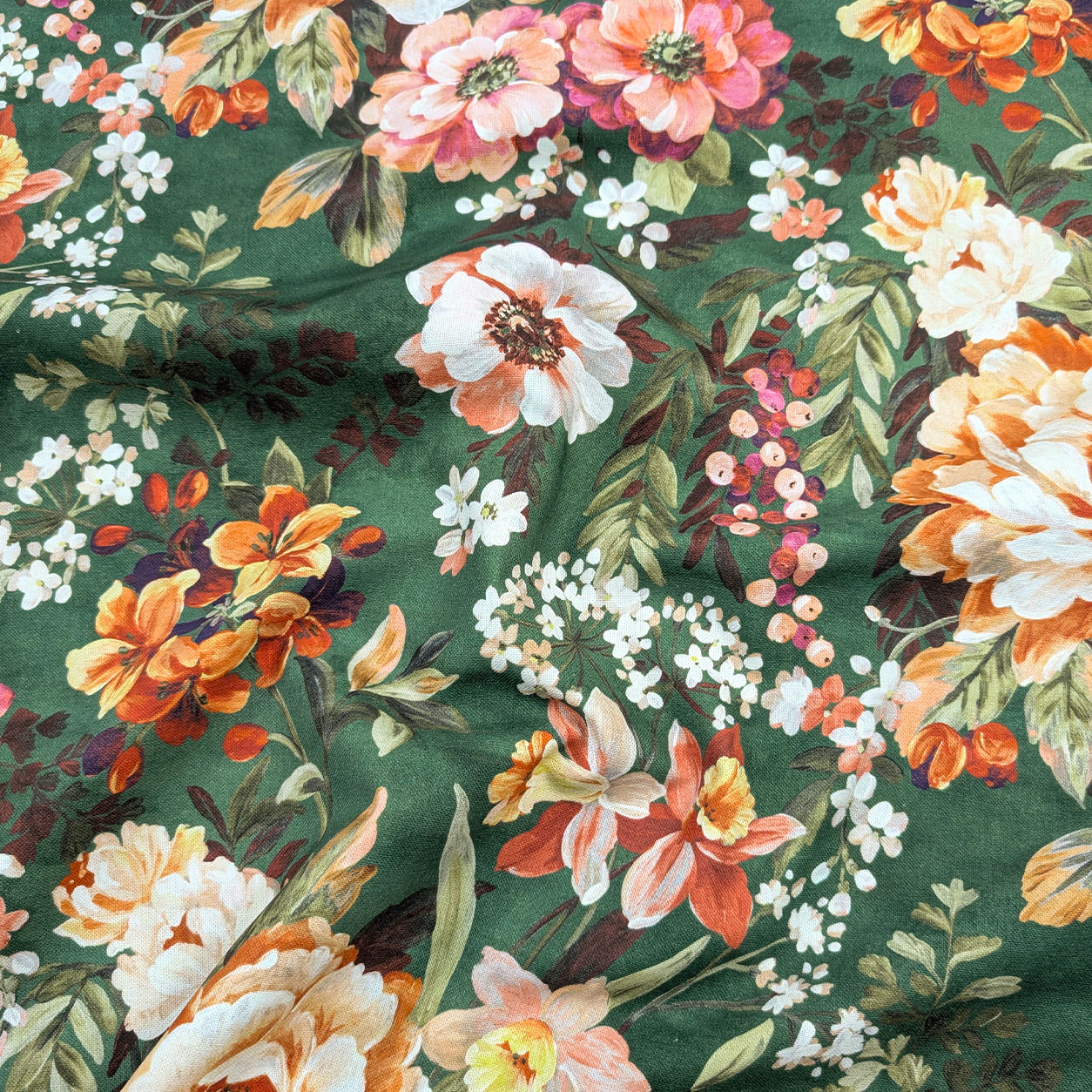 Panama Cotone Fiori Sfondo Verde H 280 cm Image