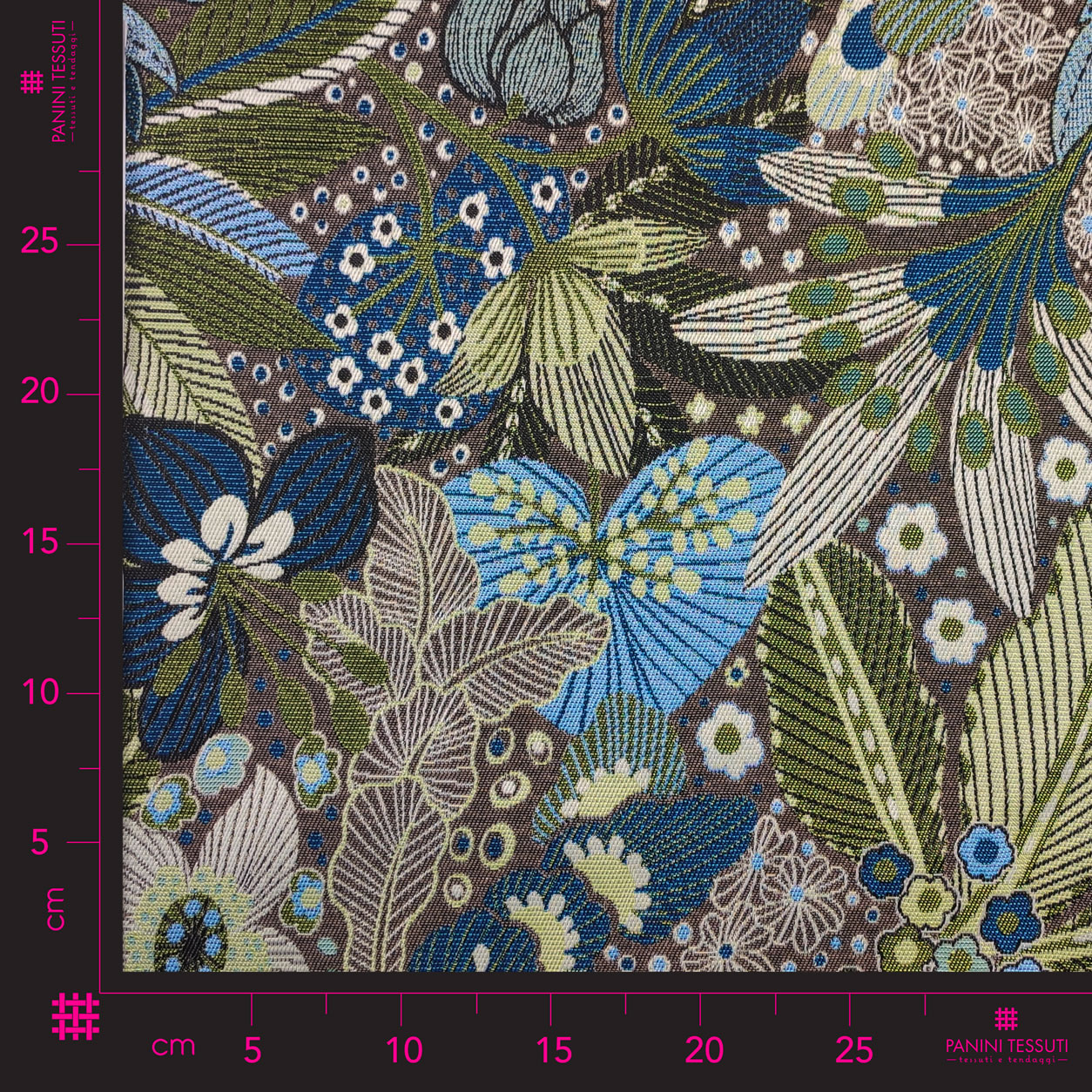 tessuto misto cotone jacquard con fiori blu