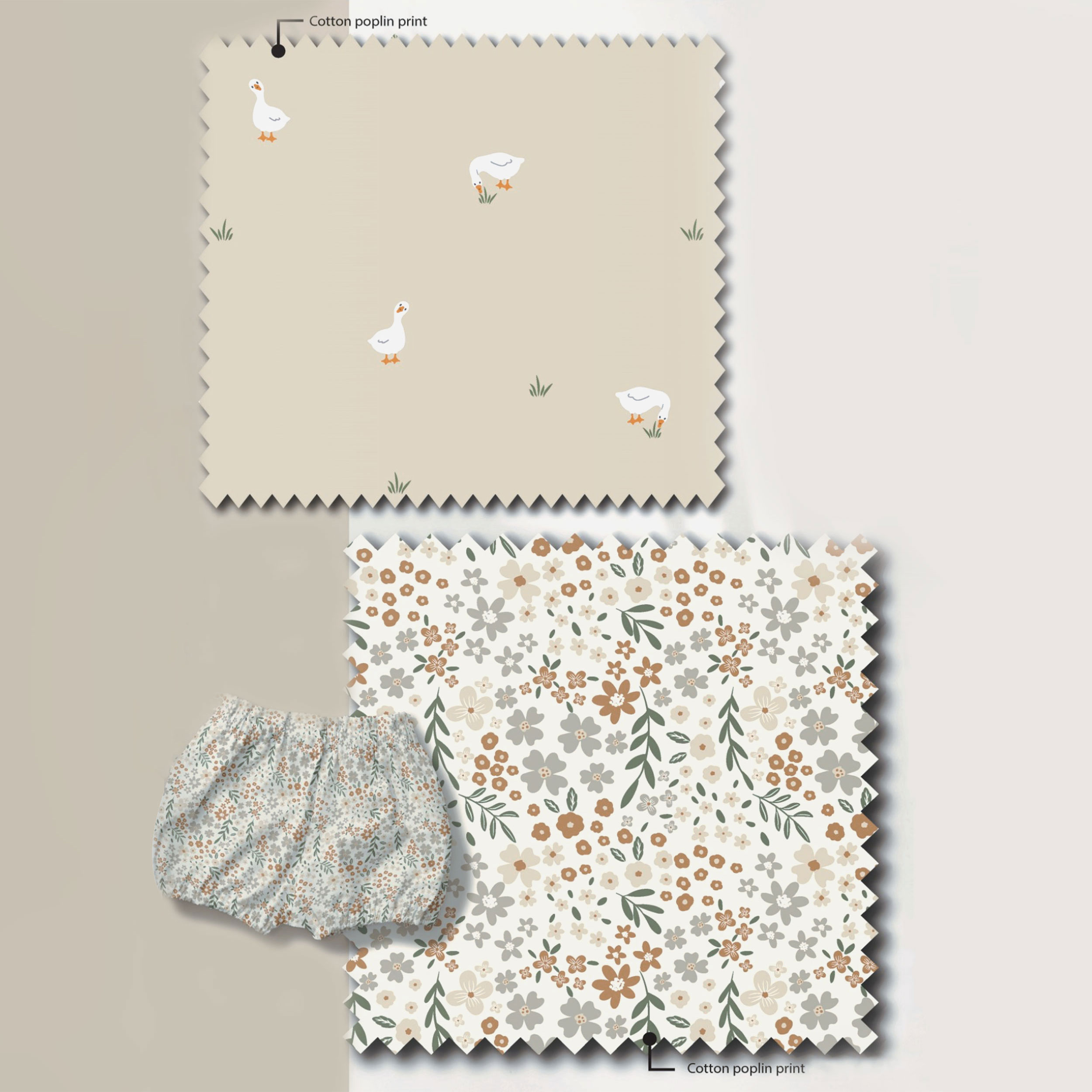 Popeline Cotone Fiorellini Beige e Panna Image