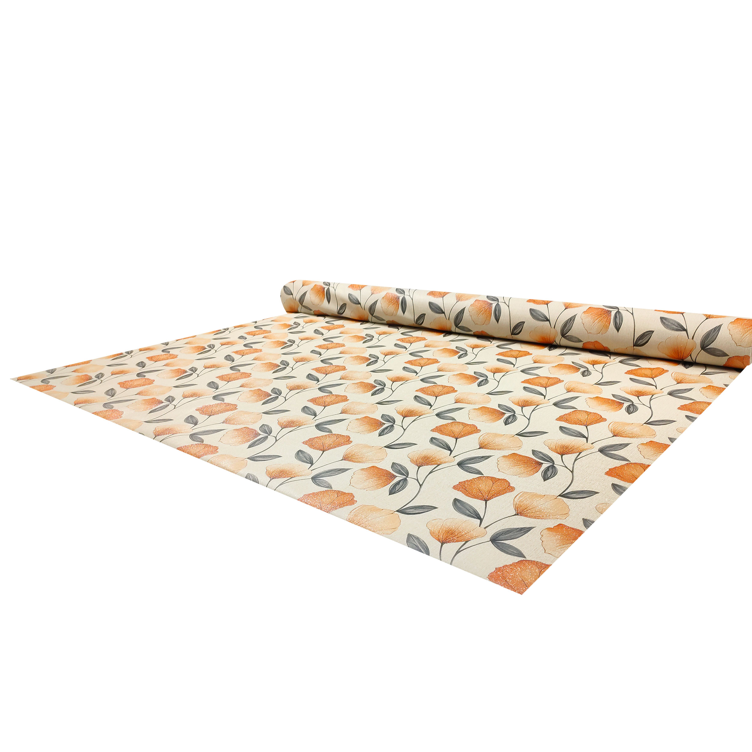 Tessuto Tovaglia Plastificata Fiori Arancio Glitterati Image