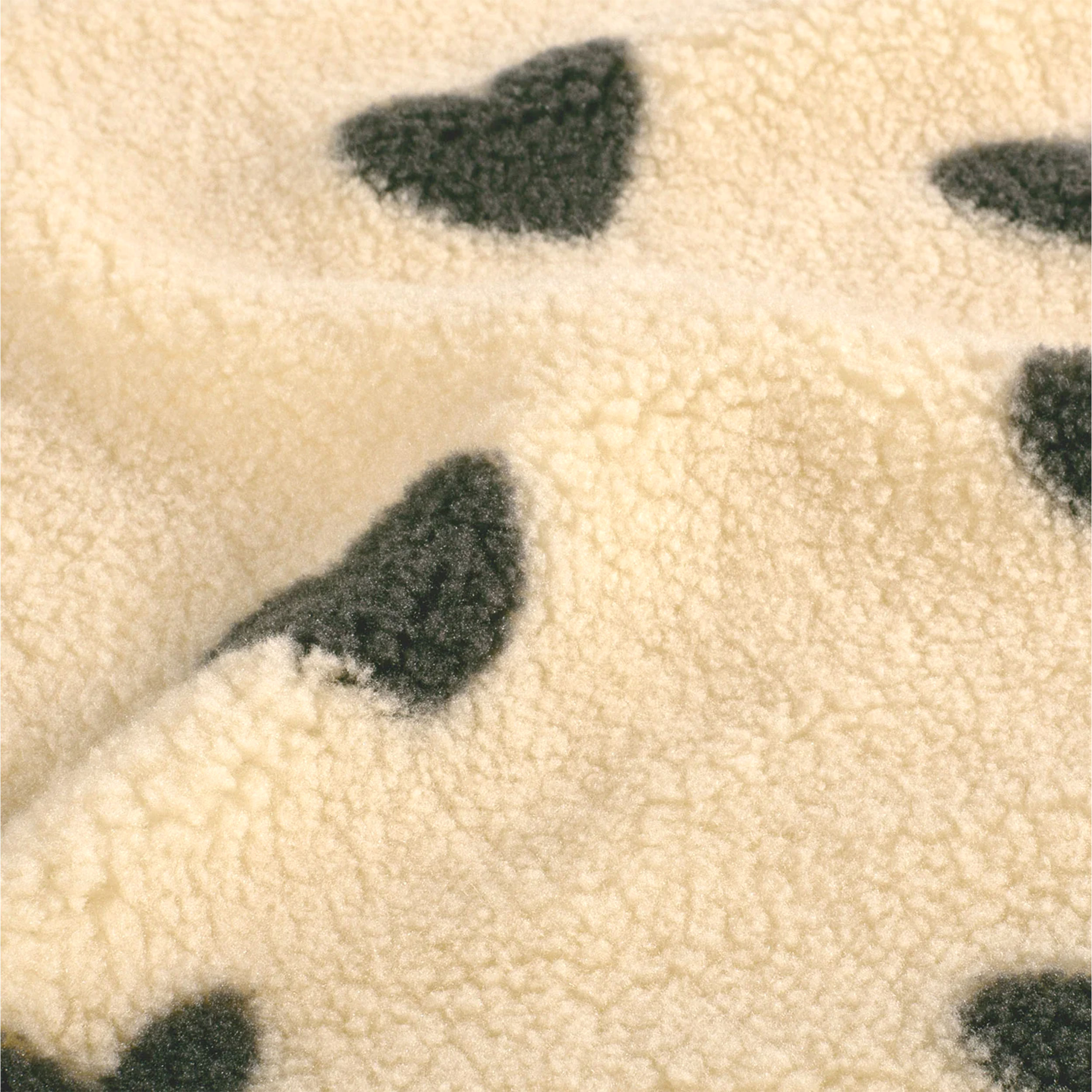 Tessuto Sherpa Beige Cuori Neri