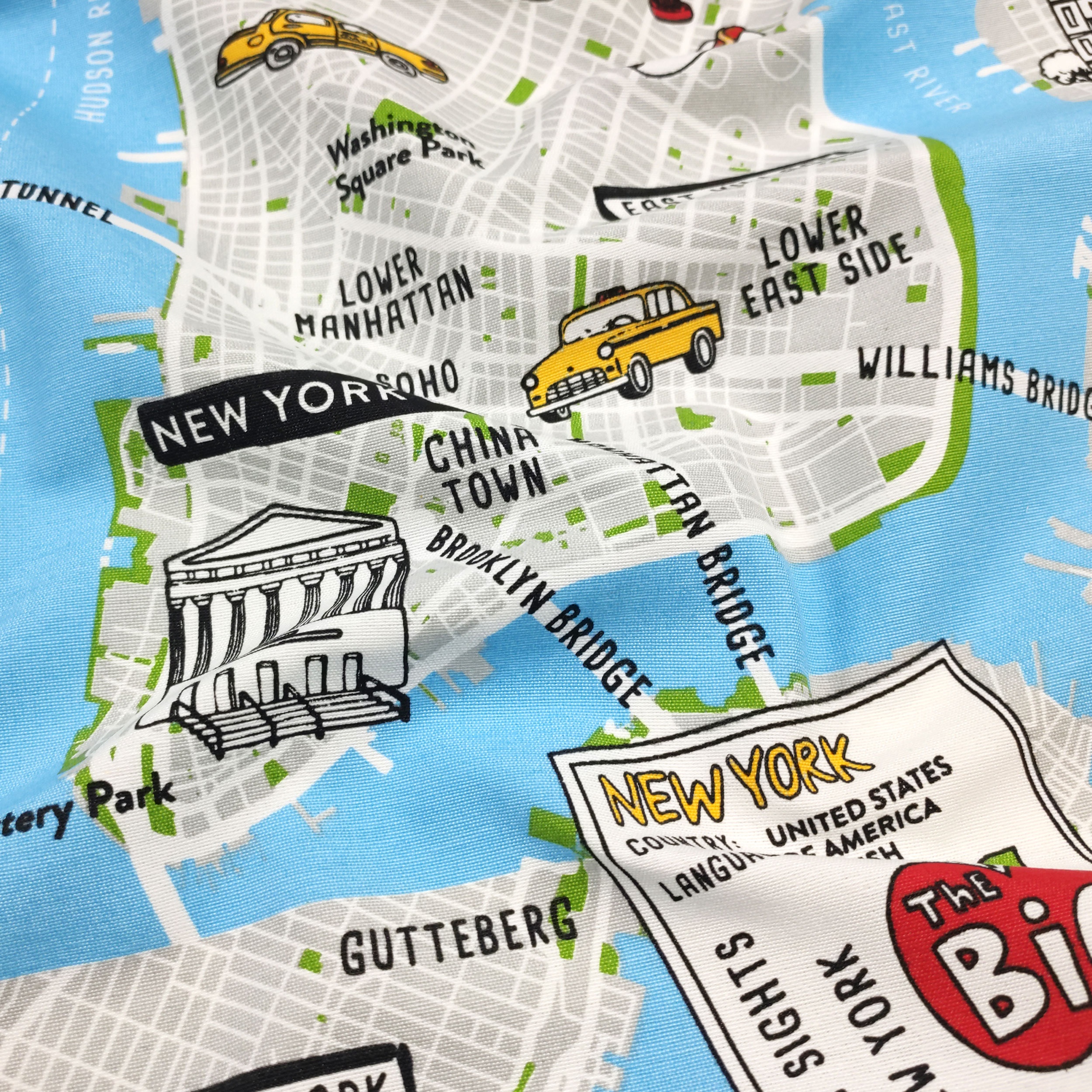Tessuto Misto Cotone Mappa di New York