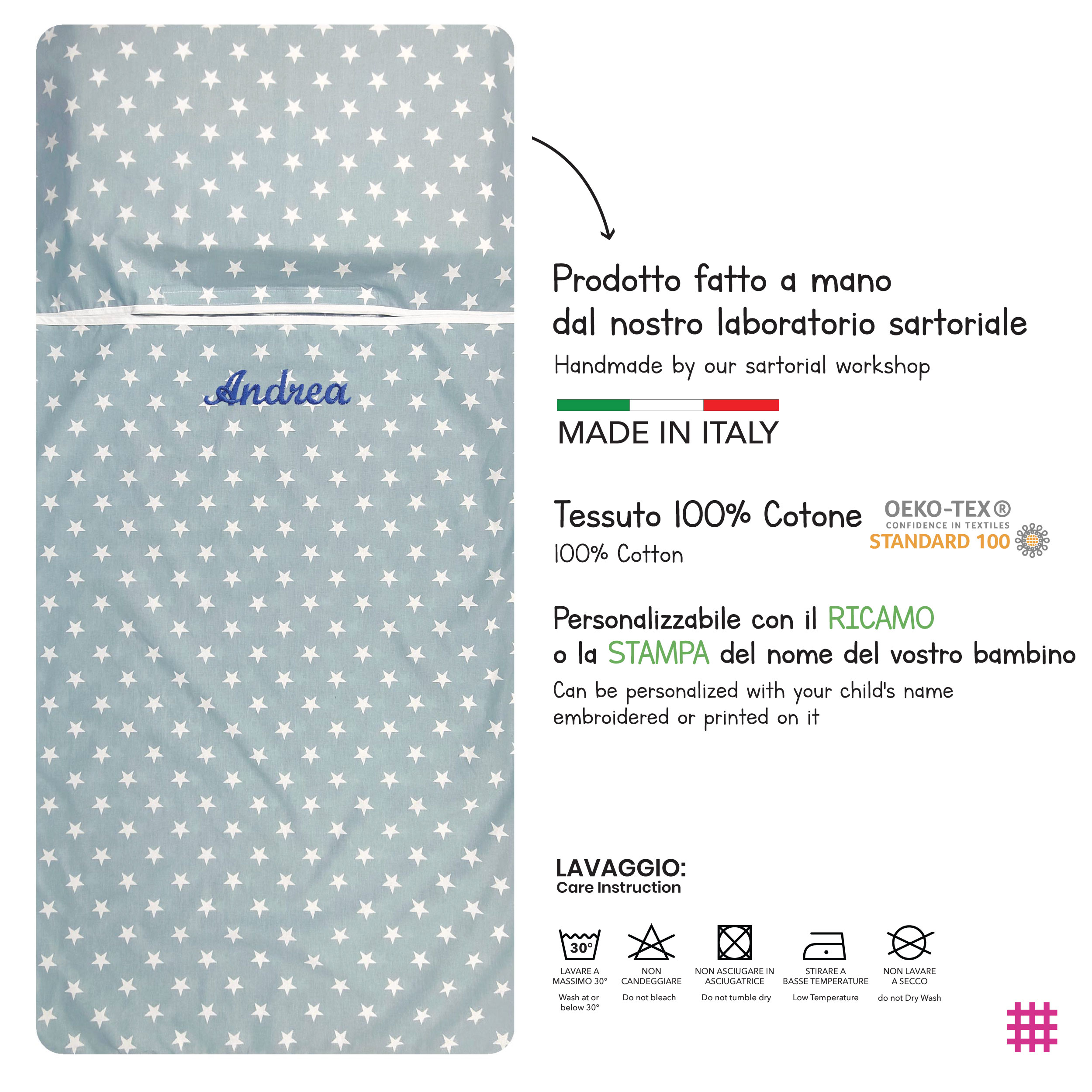 Sacco Nanna Estivo Stelle Bianche con Sfondo Azzurro Image