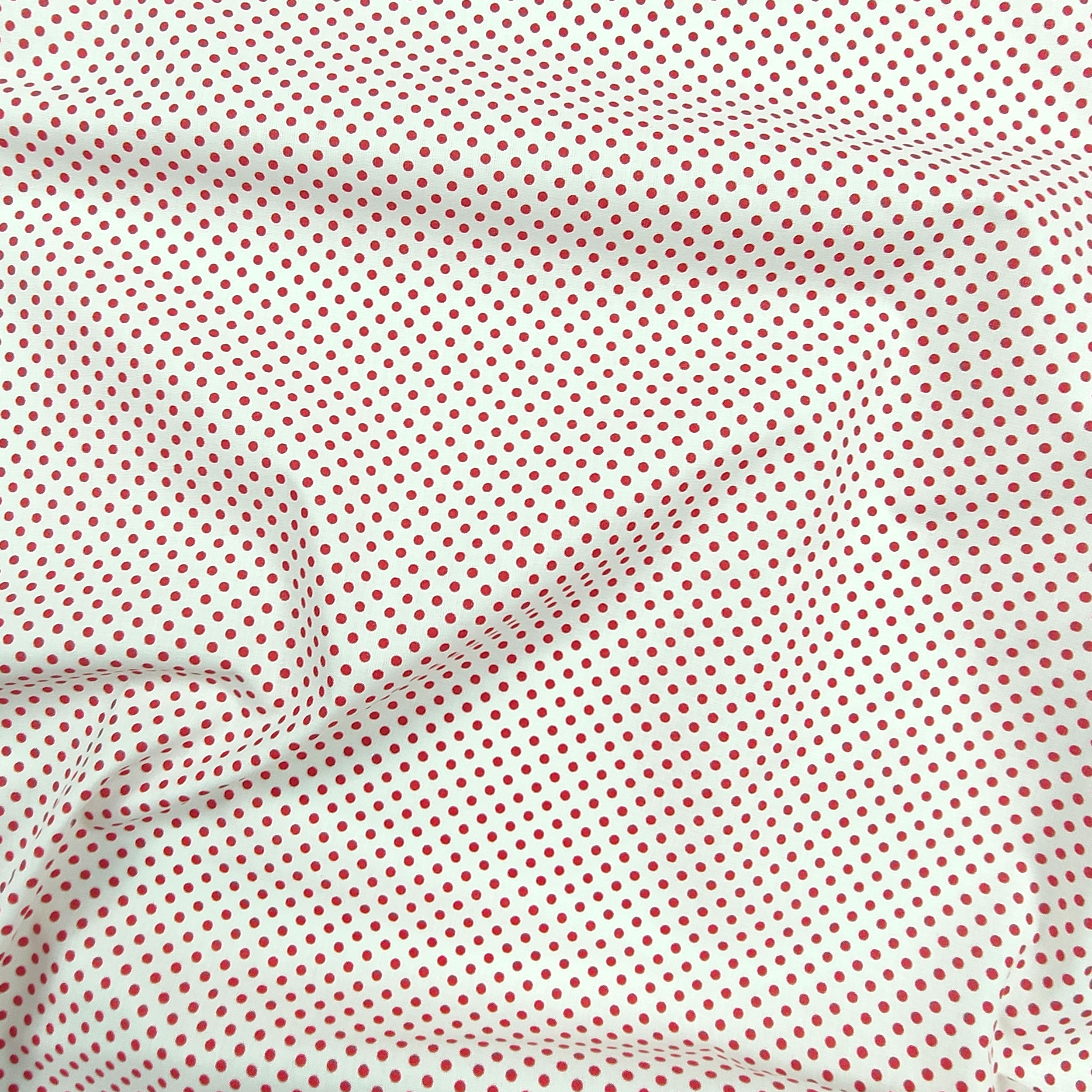Tessuto Cotone Bianco Pois Rosso Image