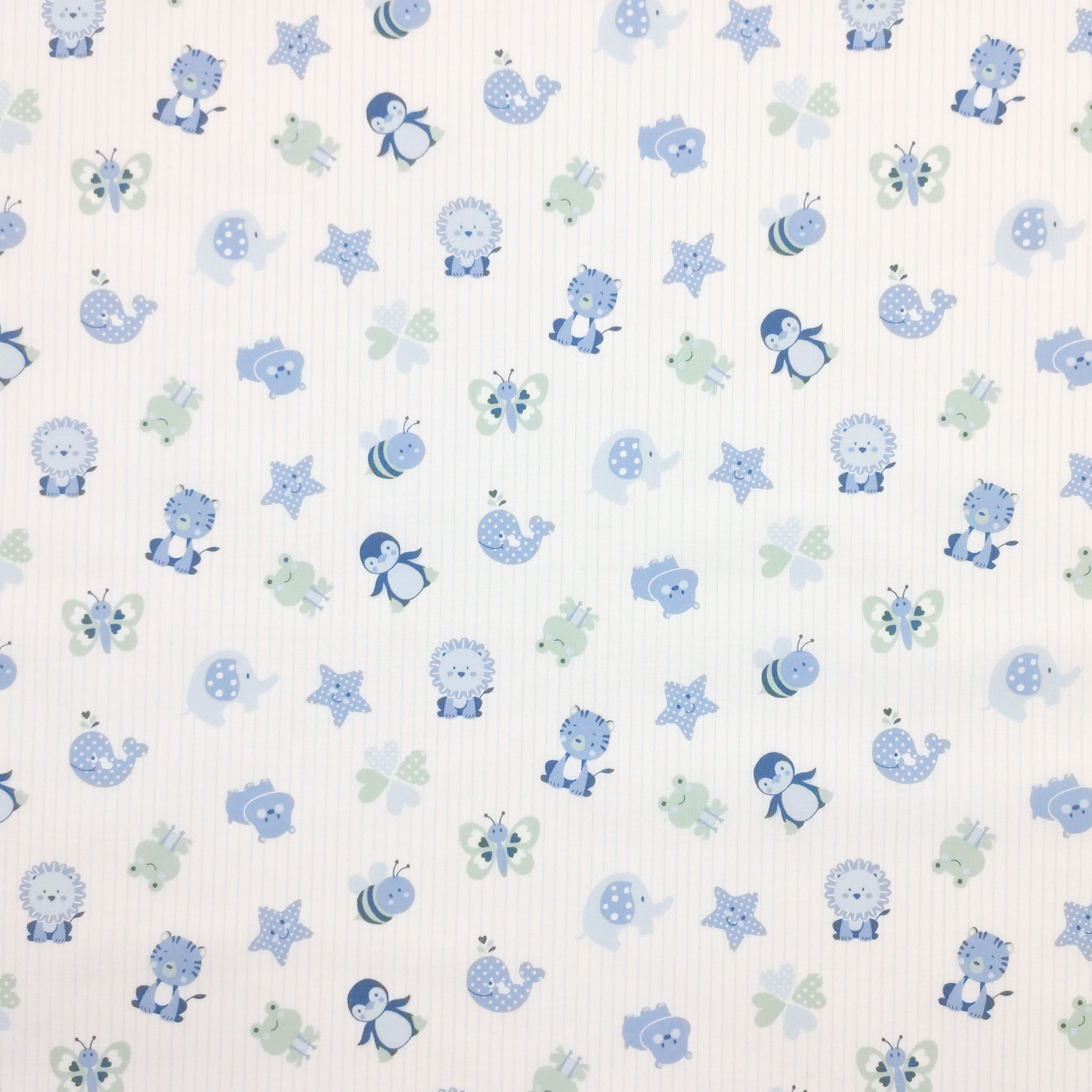 Cotone Cuccioli Blu Sfondo Rigato
