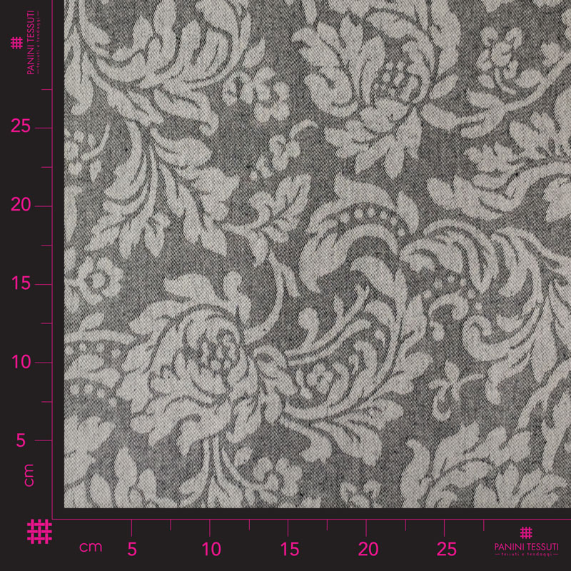 Tovaglia cotone resinata antimacchia fiori damascati grigi (1)