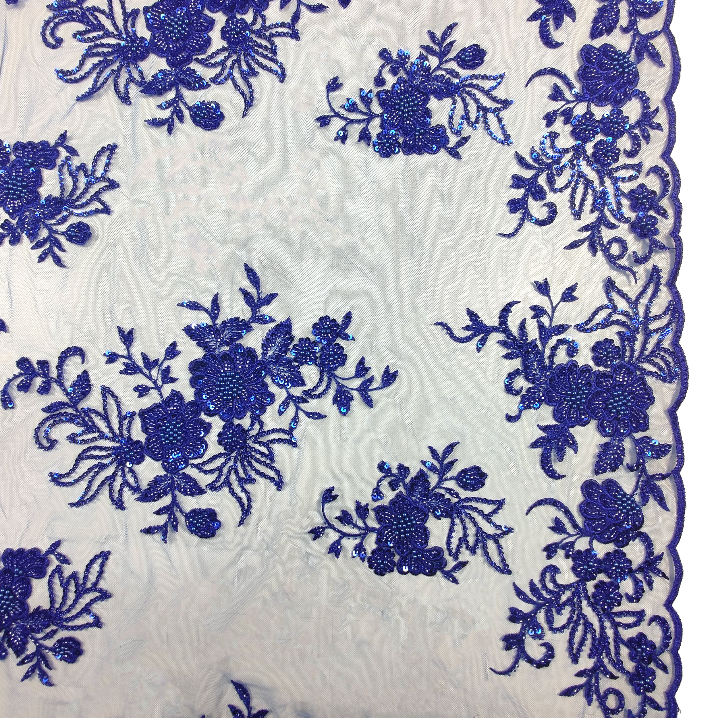 Pizzo Moda Con Perline Floreale Doppio Bordo Bluette - Foto 5