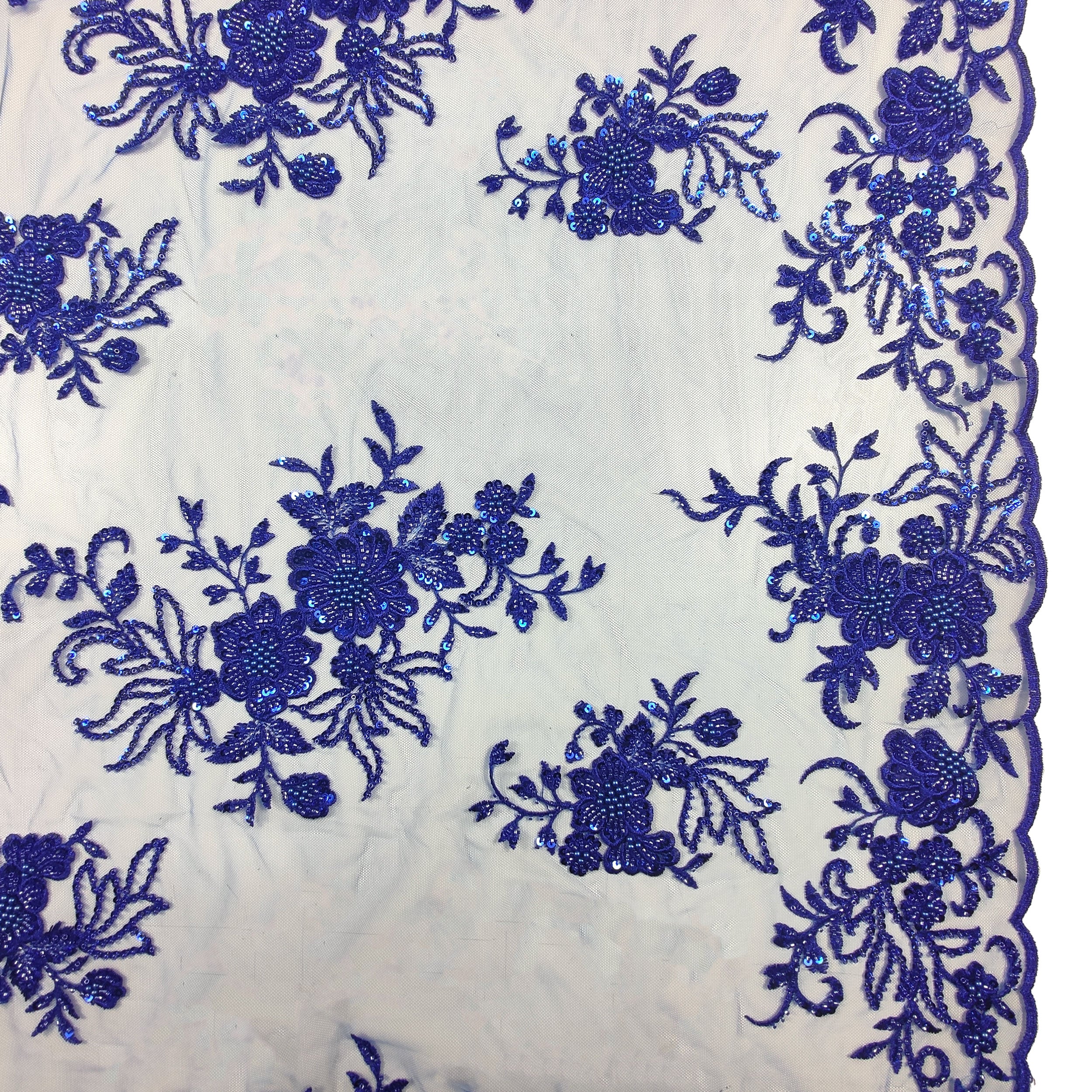 Pizzo Moda Con Perline Floreale Doppio Bordo Bluette - Foto 5