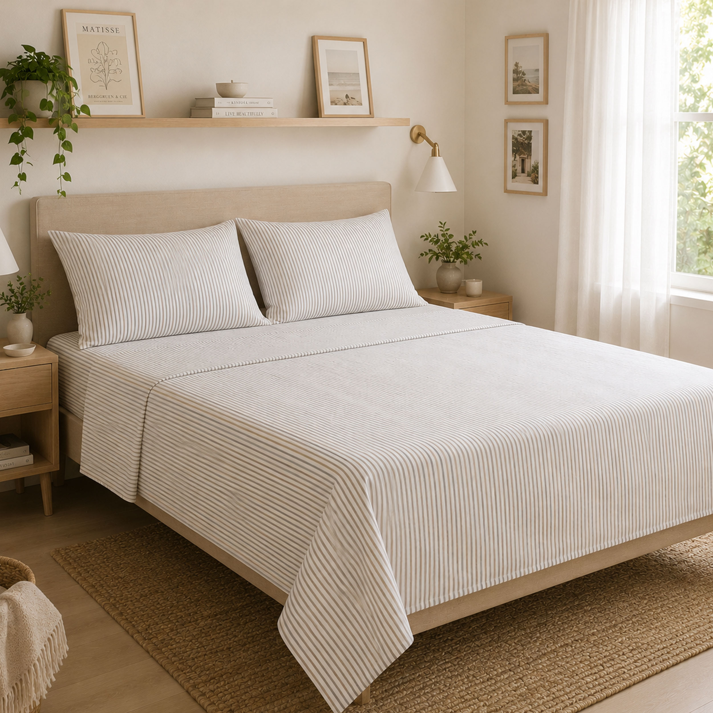 Tessuto di Cotone Righe Toni del Beige Image