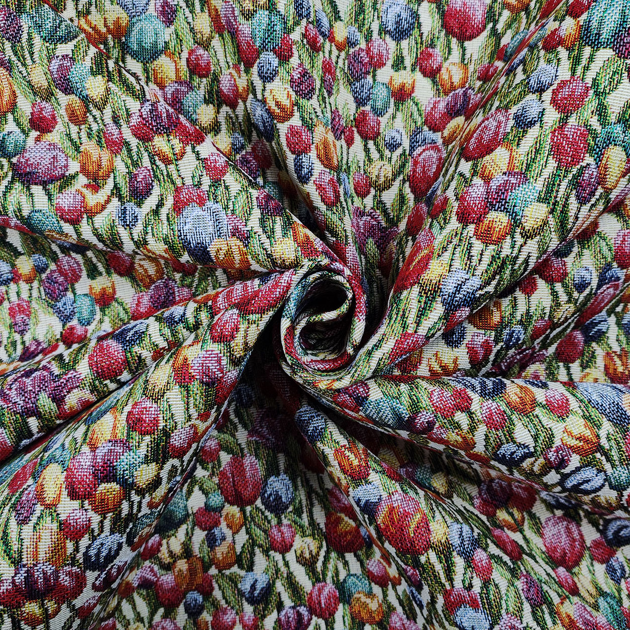 Tessuto jacquard online piccoli tulipani colorati