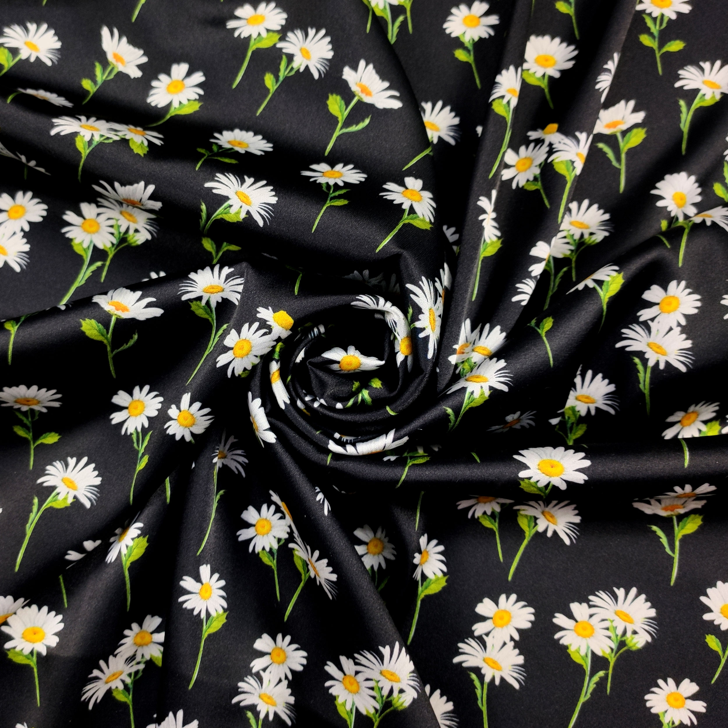 Rasetto Elasticizzato Setato Moda Nero Margherite