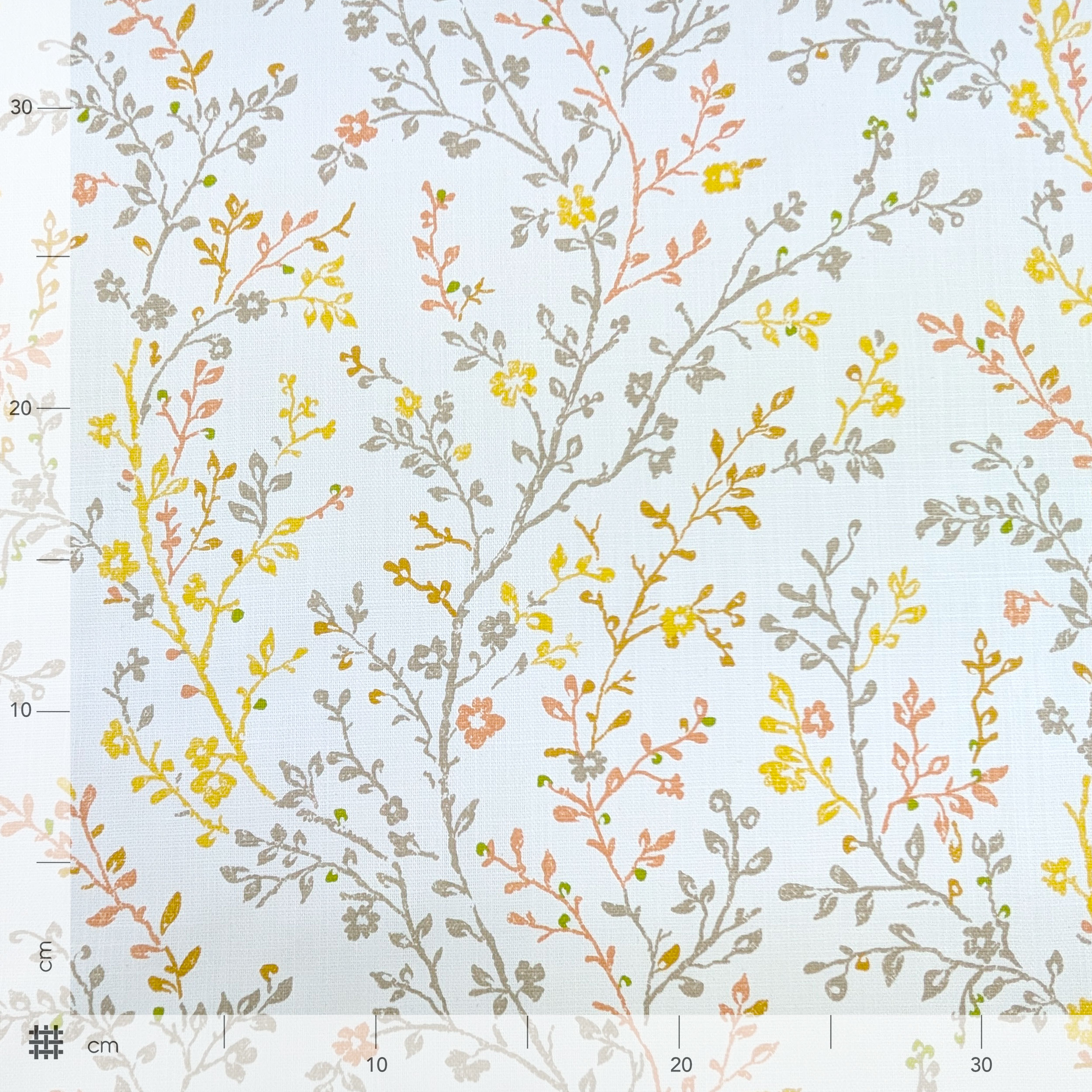 Cotone Lino Arredo Rami con Fiori Toni Caldi Image