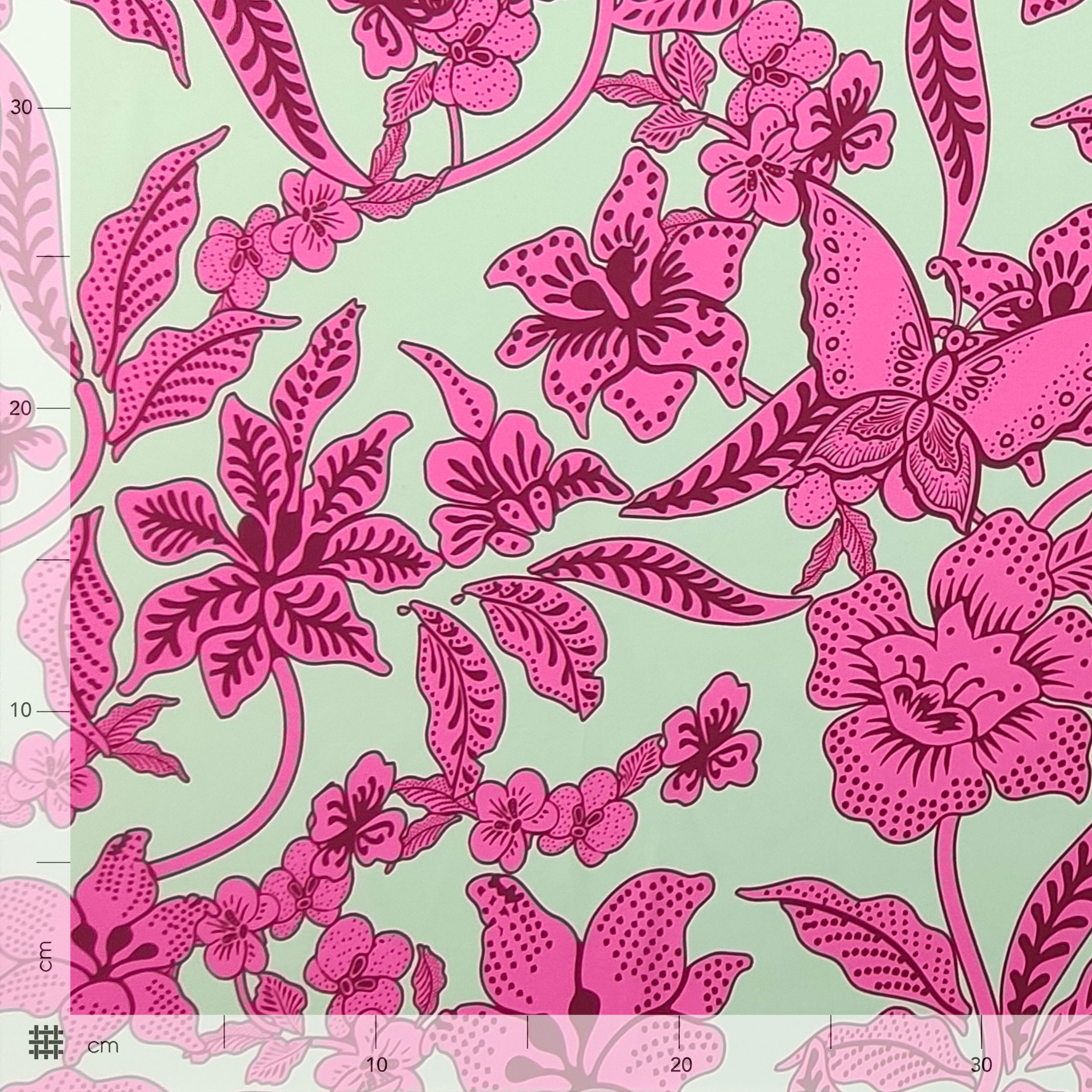 Tessuto Rasetto Alta Moda Fiori Magenta Sfondo Chiaro