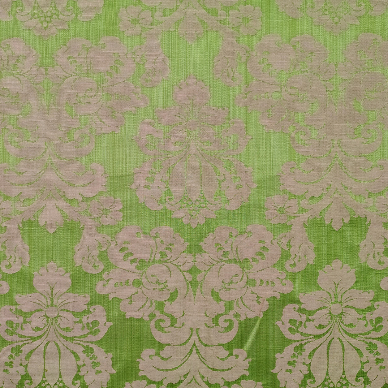 Tessuto Jacquard Damascato Misto Seta Tortora Sfondo Verde