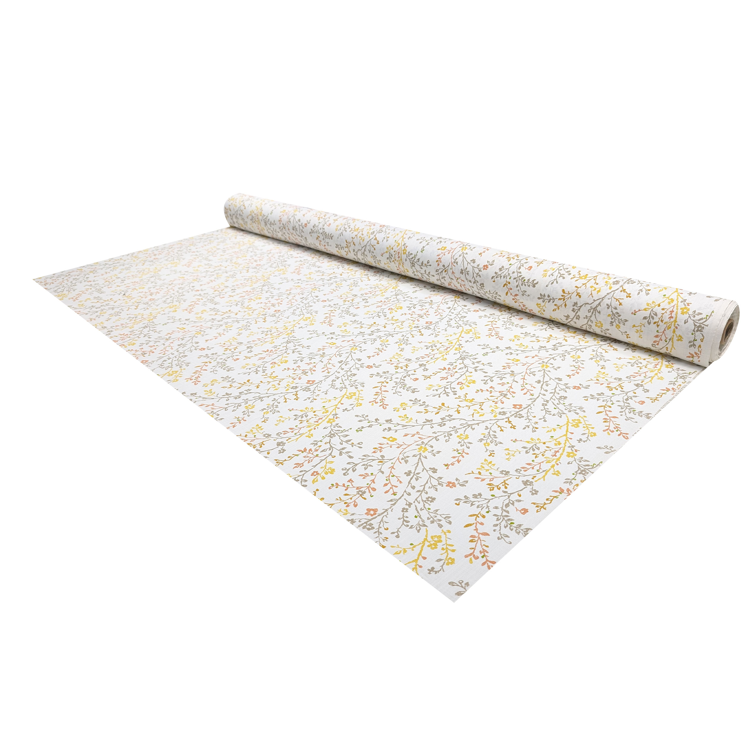 Cotone Lino Arredo Rami con Fiori Toni Caldi Image