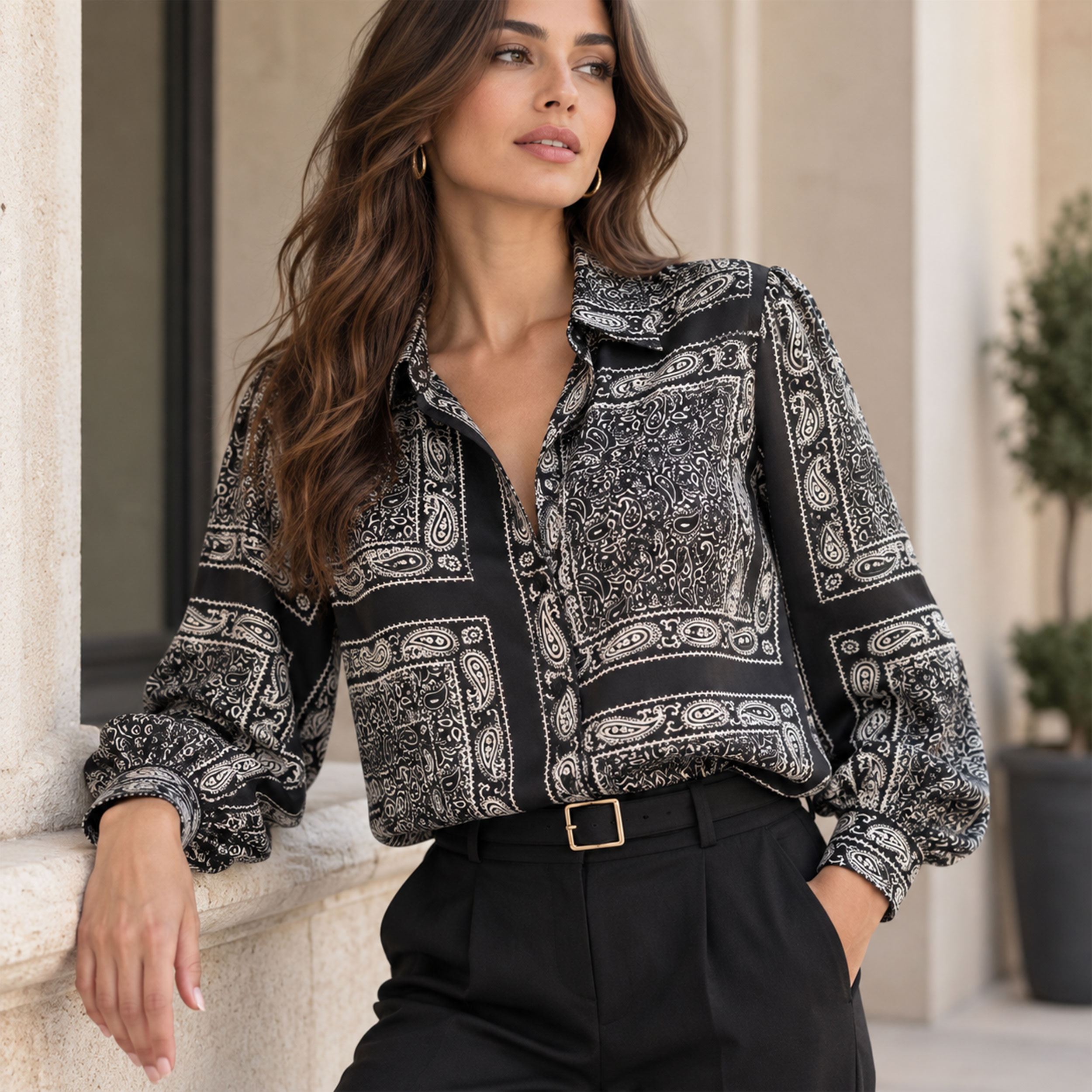Seta Fantasia Paisley Batik Nero Image