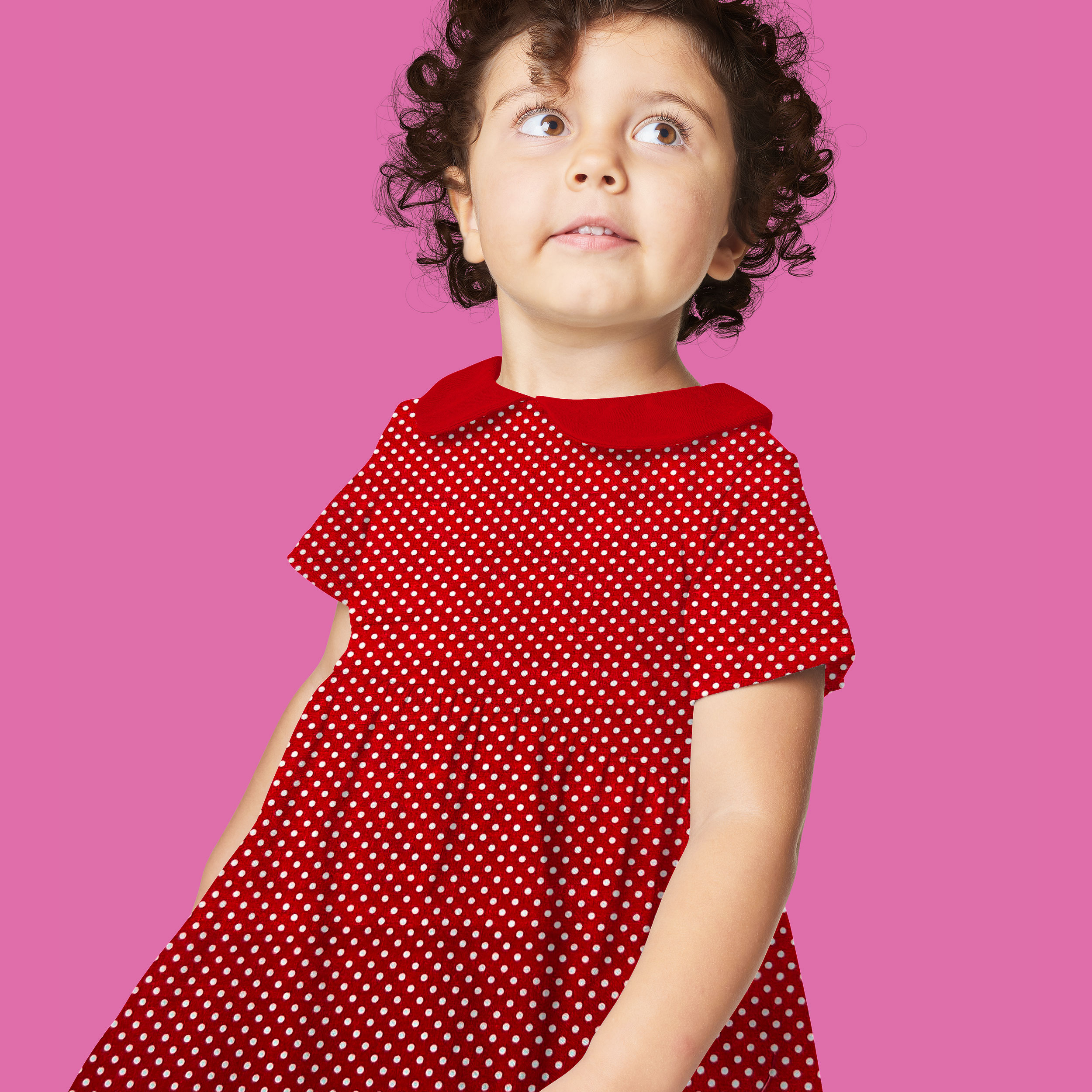 Tessuto Cotone Rosso Pois Bianchi Image
