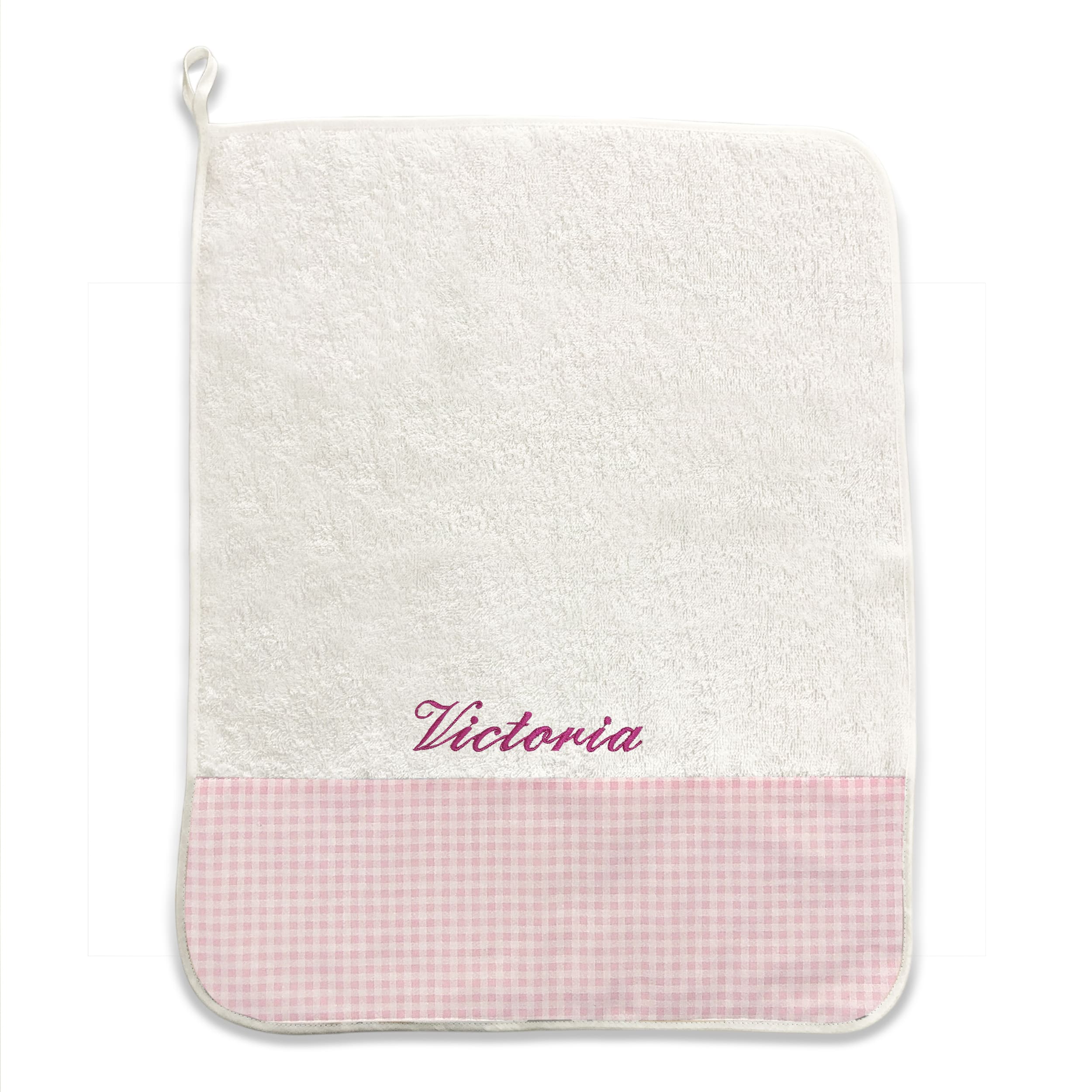 asciugamano ricamato grande quadri rosa (1)
