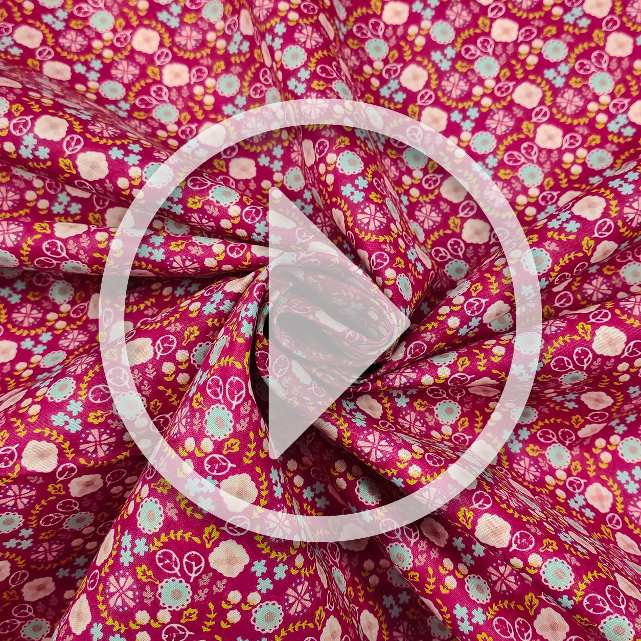 Tessuto in cotone fiorellini sfondo fuxia scuro video