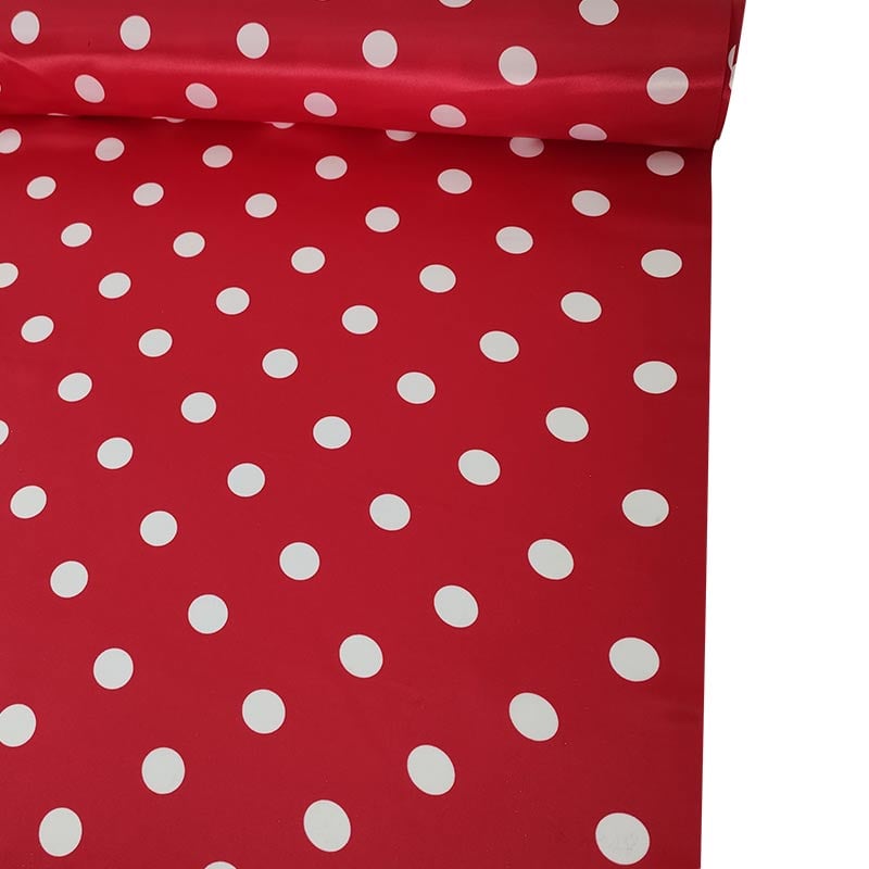  Tessuto Raso Carnevale Rosso Pois Bianchi Image