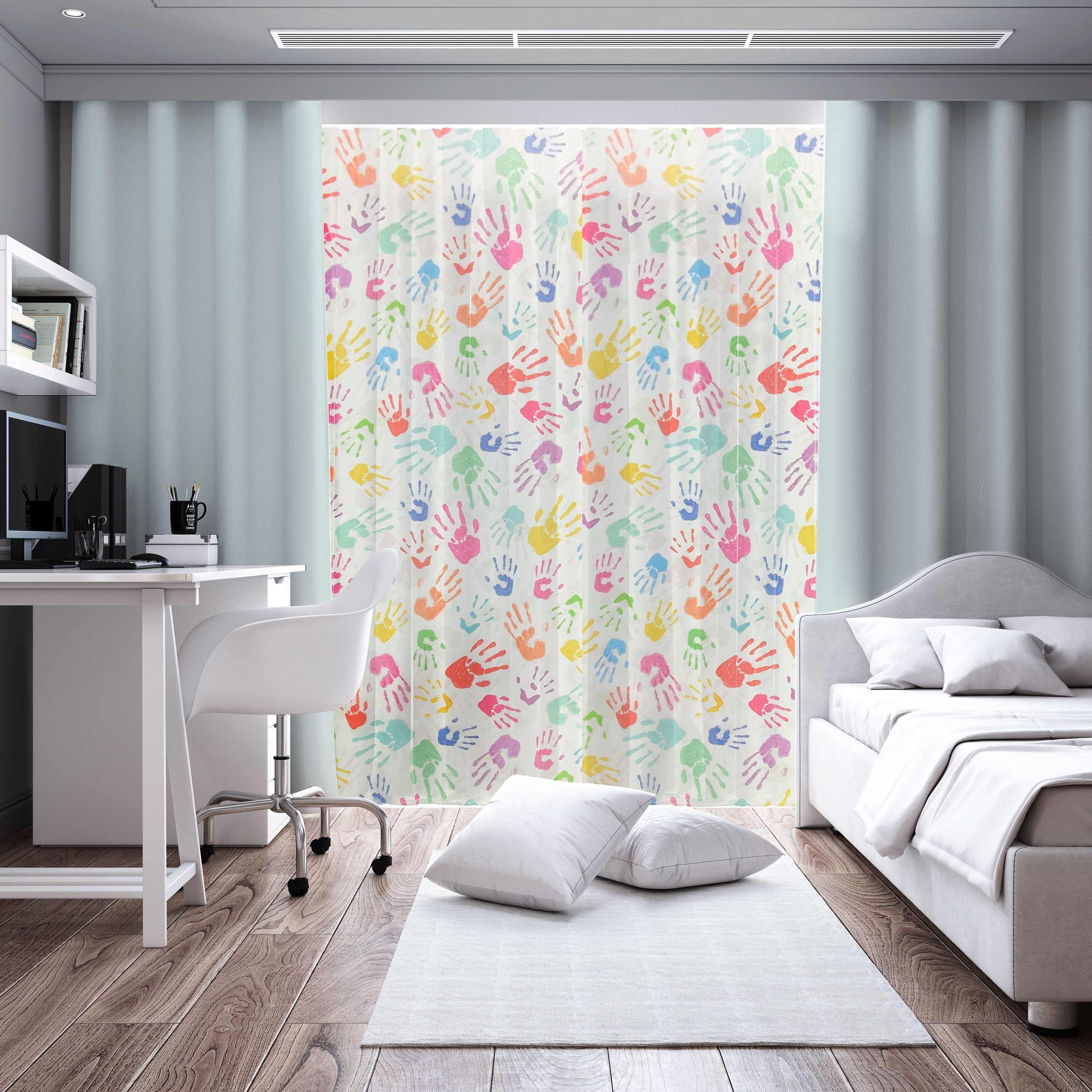 Tessuto Tenda Impronte Mani Colorate