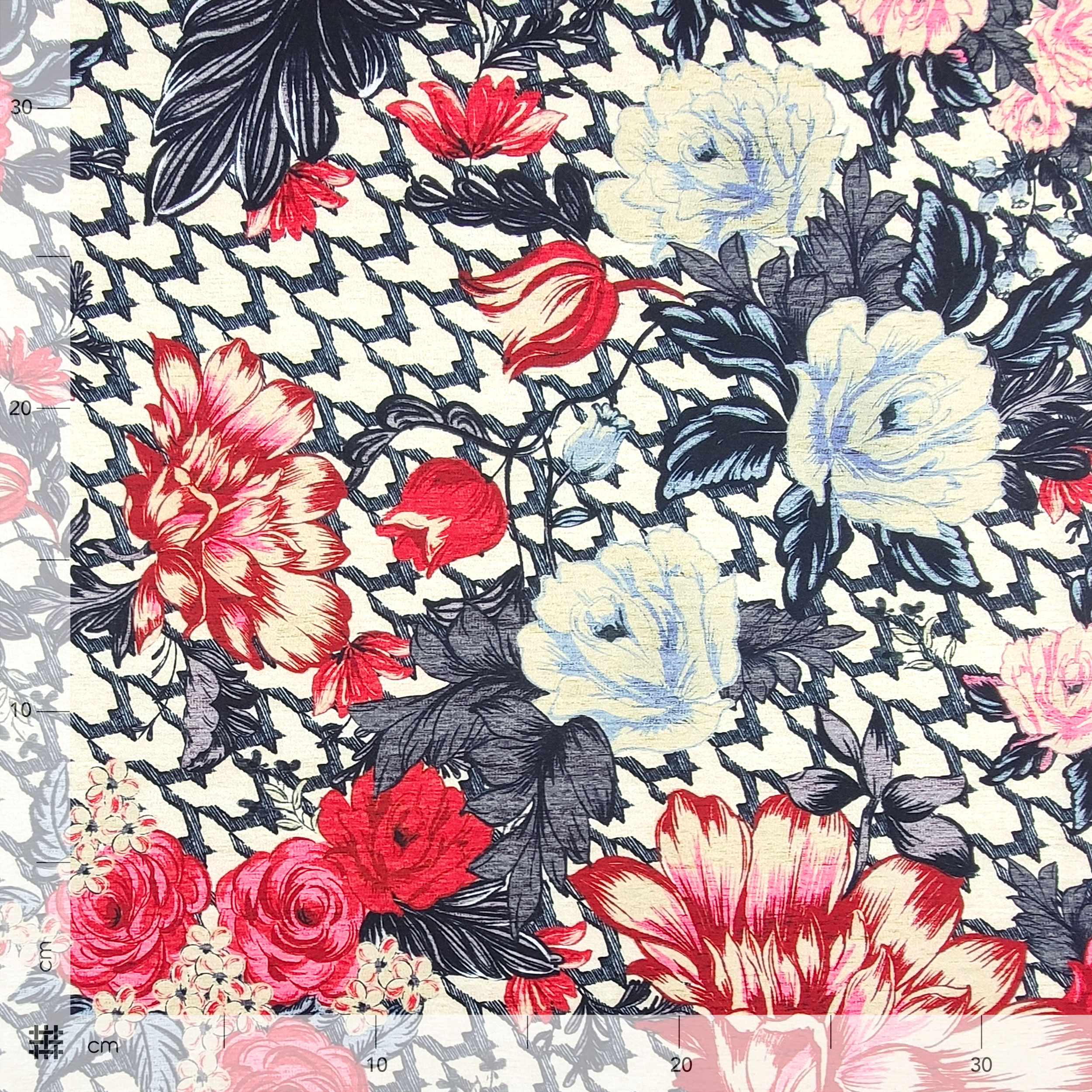 Raso Setato Alta Moda Fantasia Fiori e Rose Rosse