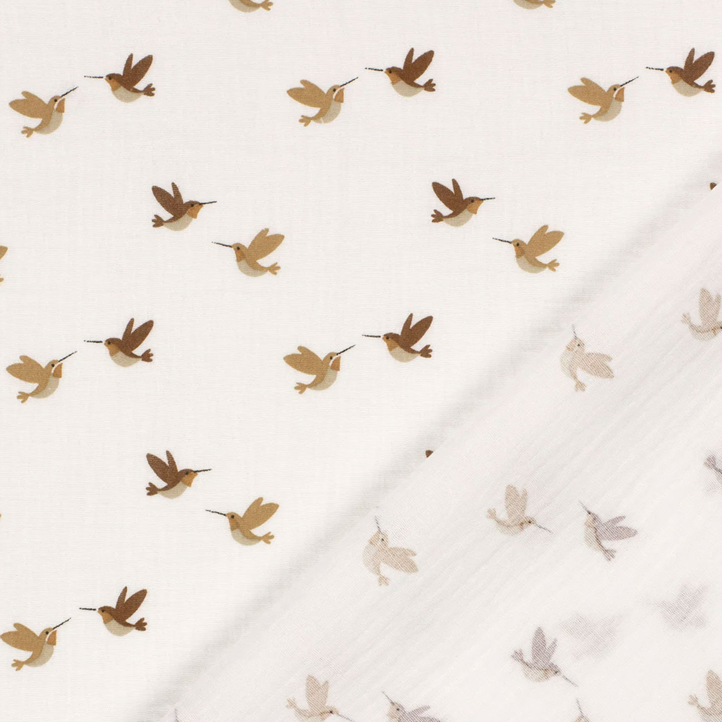 Mussola di Cotone Oeko-tex Colibrì Sfondo Bianco