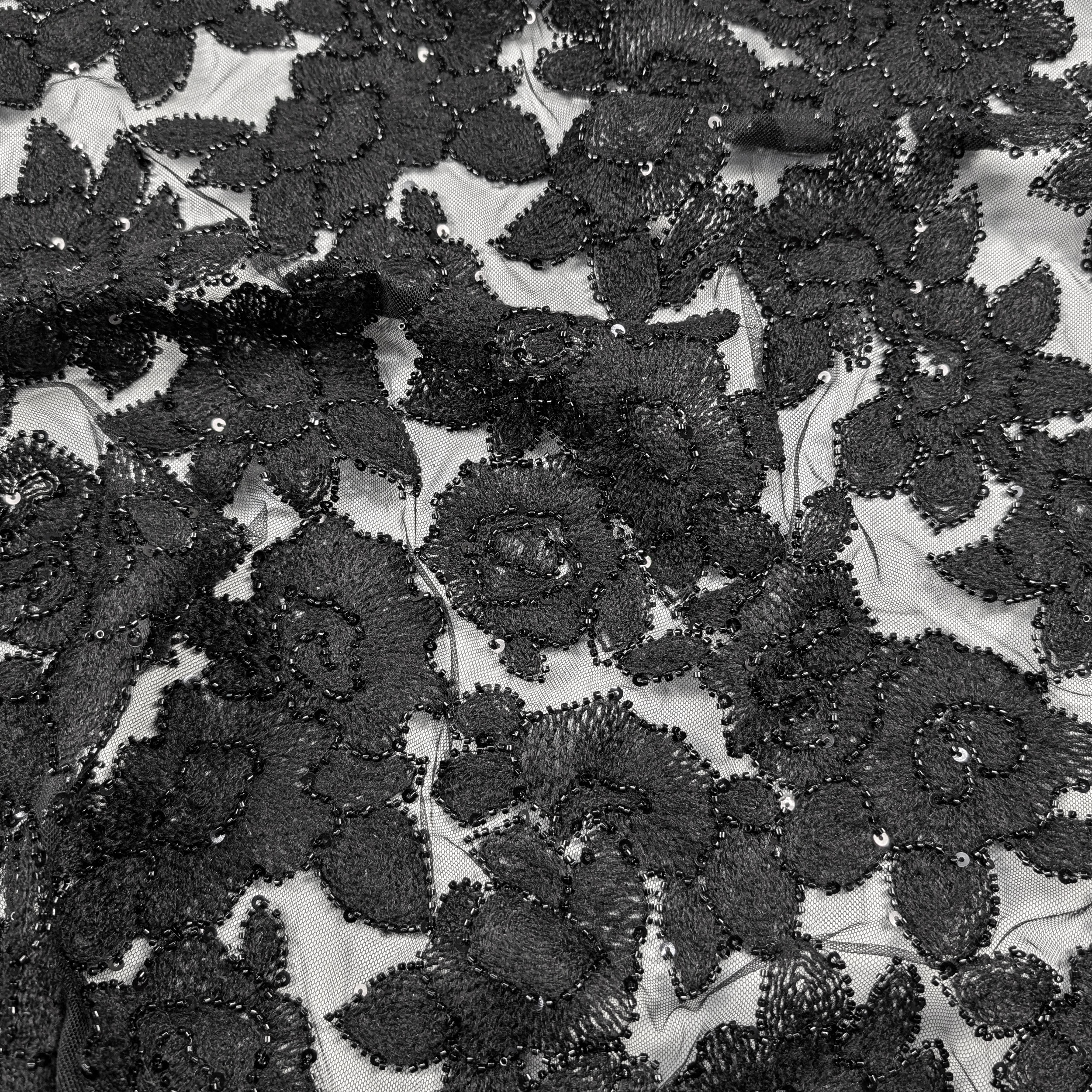 Pizzo Rose Lana Paillettes Nero Image