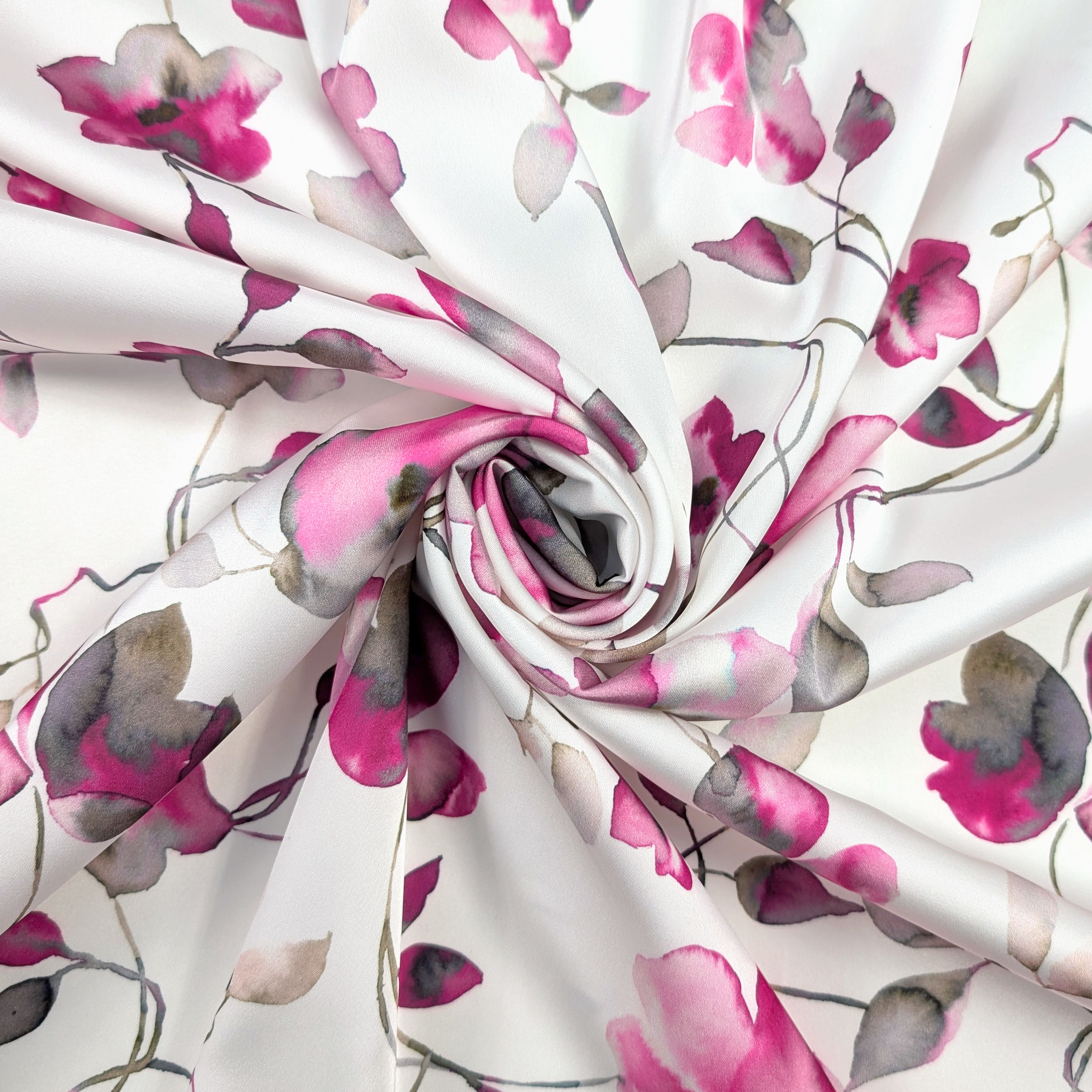 Raso Setato Alta Moda Fiori Acquerellati Fuxia Image