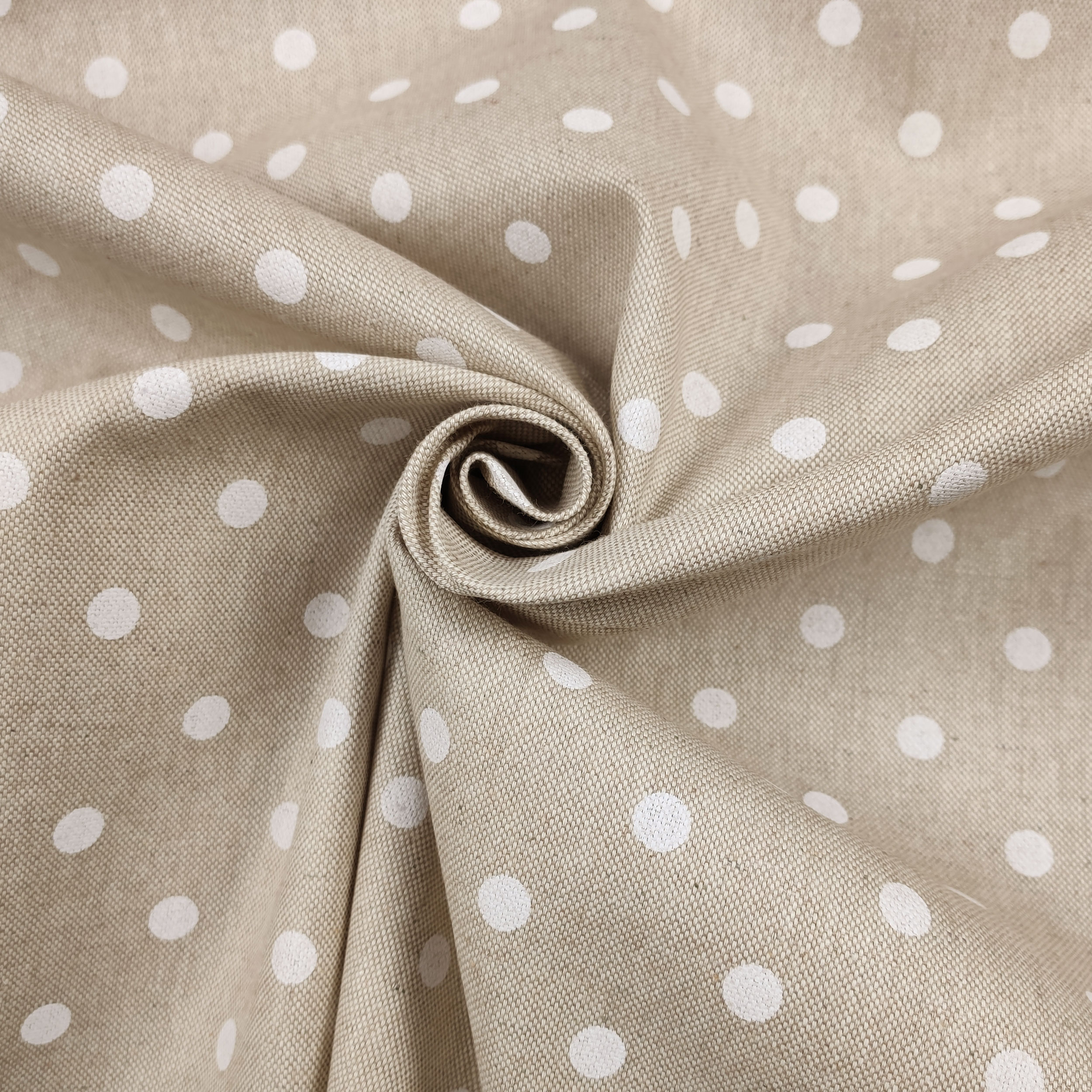 Tessuto Misto Cotone Arredo Beige e Pois Image