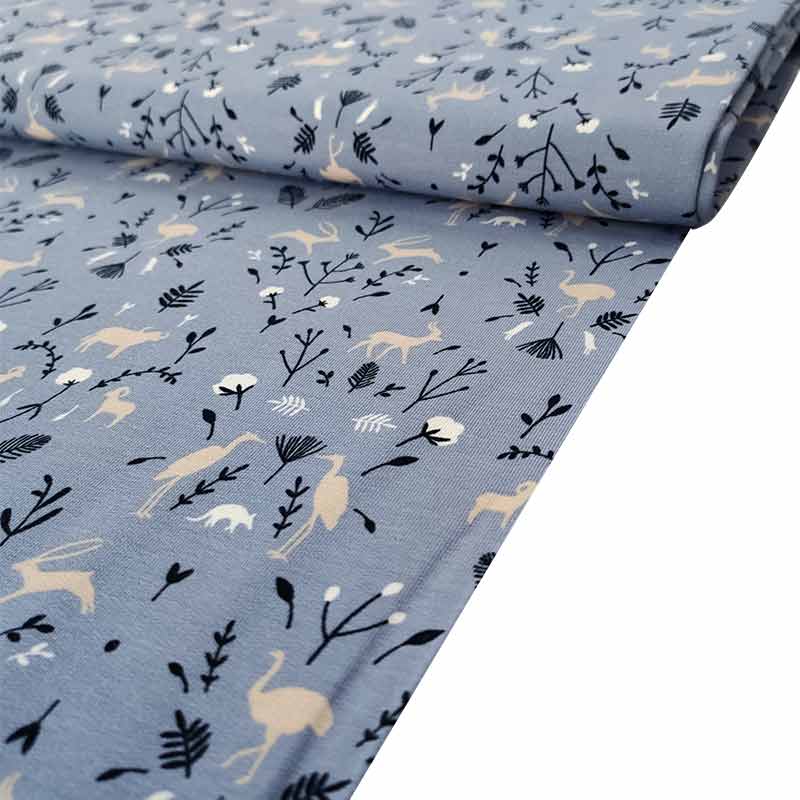 Felpa di Cotone Animaletti Sfondo Avio