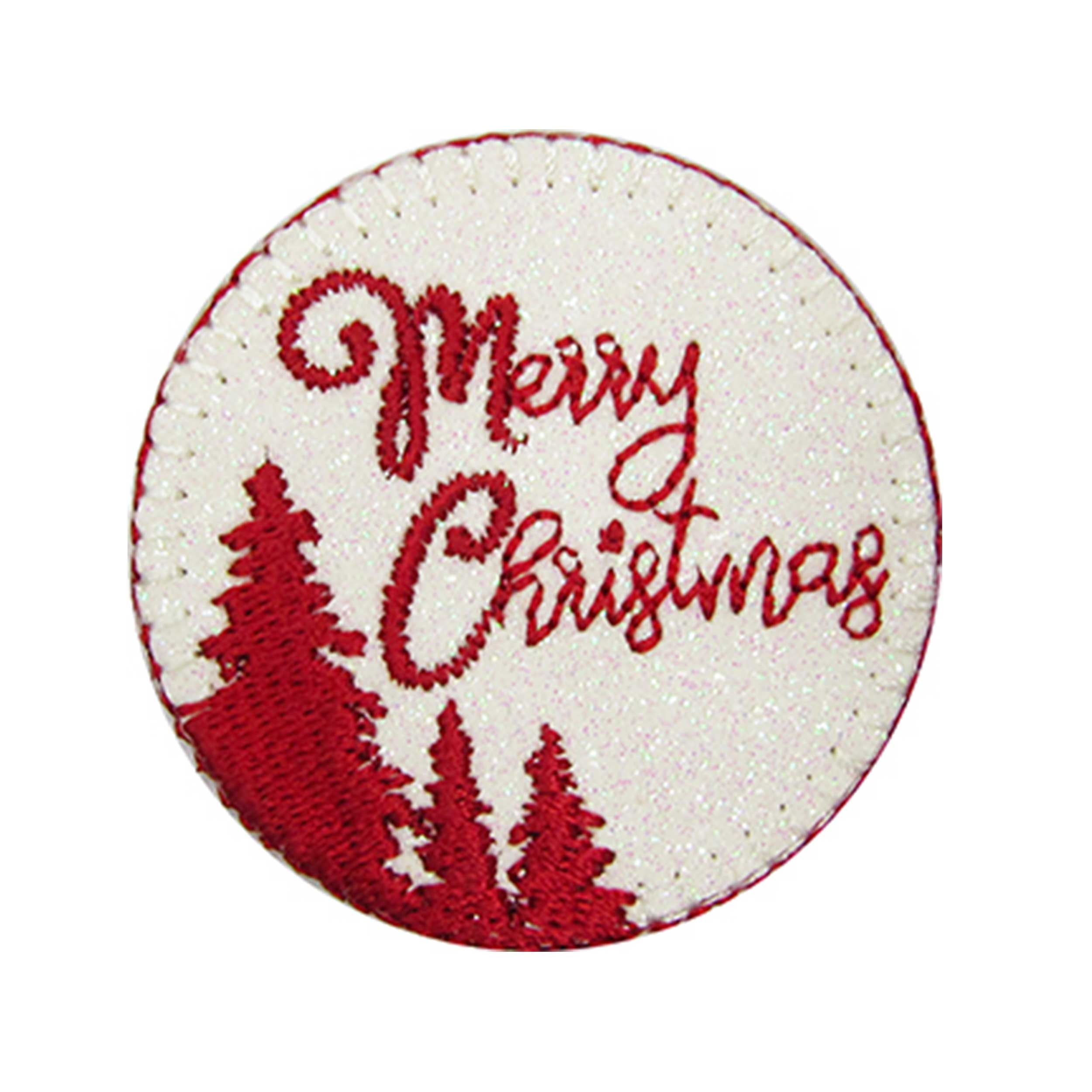Patch Rotonda Bianca Termoadesiva Merry Christmas Image