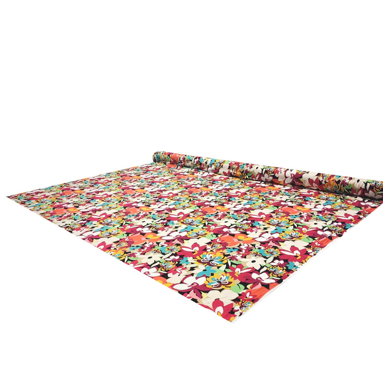 Jersey elasticizzato fiori fuxia arancio