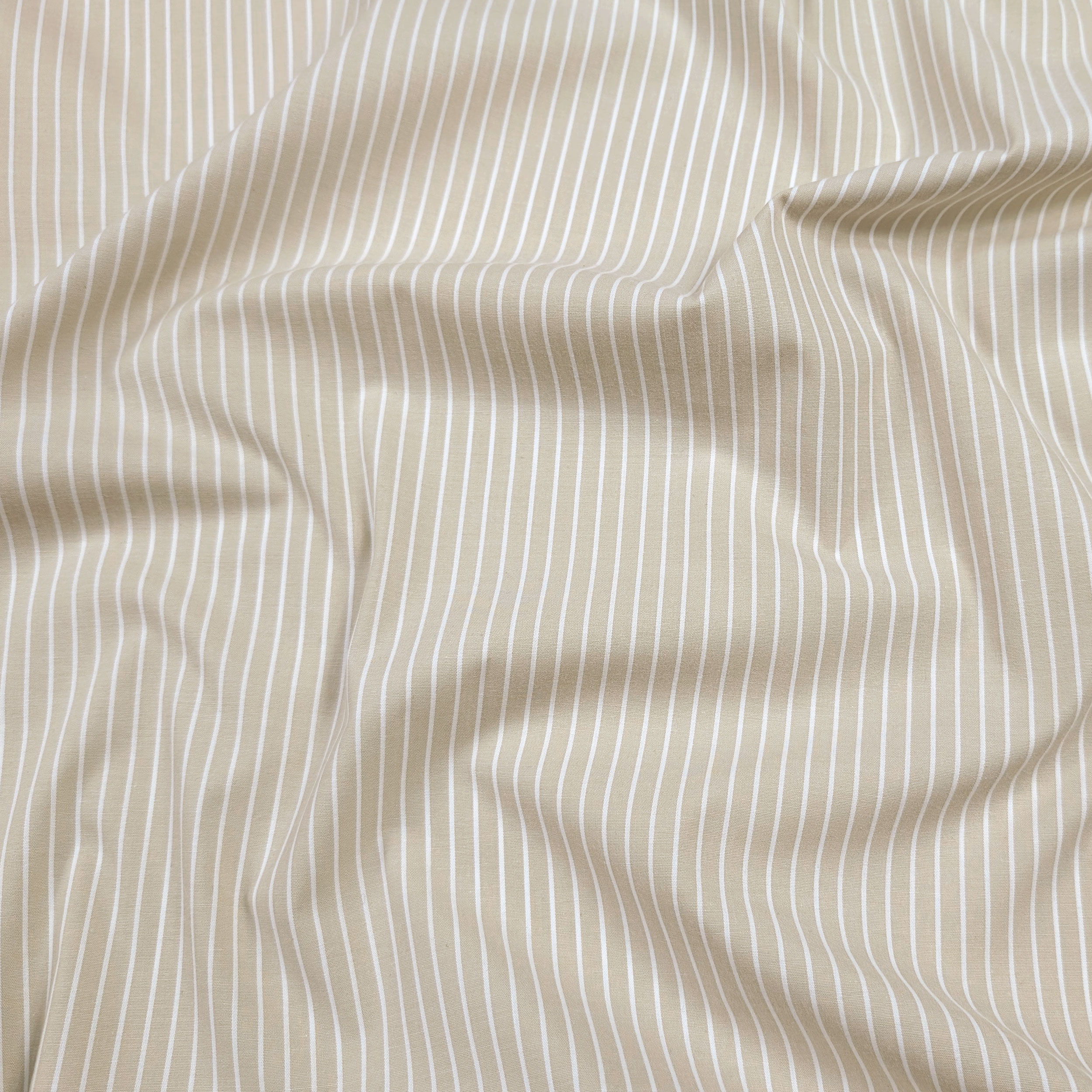 Cotone per Camiceria Elasticizzato Beige Righe Bianche Image