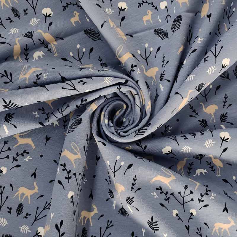 Felpa di Cotone Animaletti Sfondo Avio