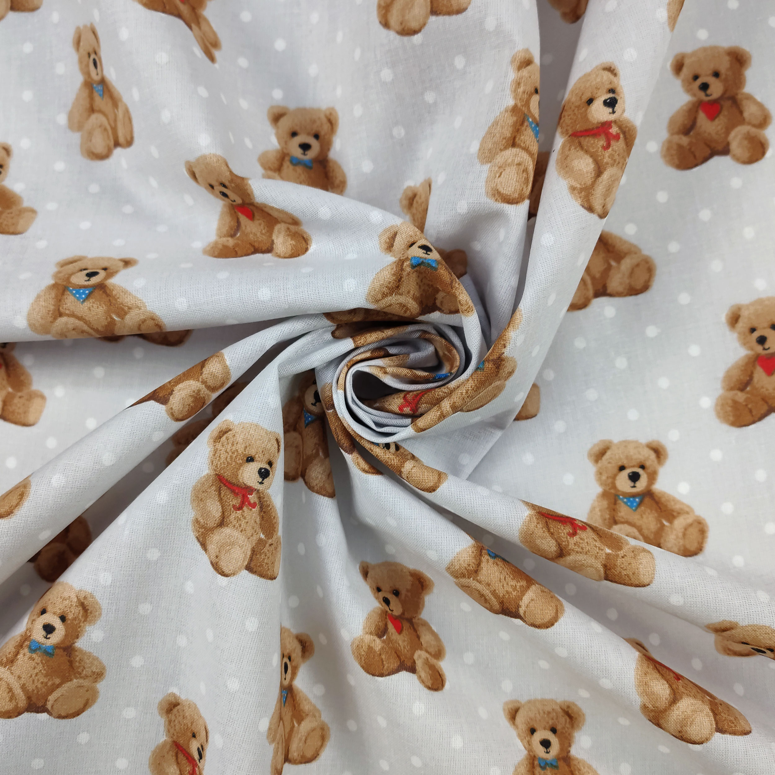 Cotone con Orsetti Pois Sfondo Grigio