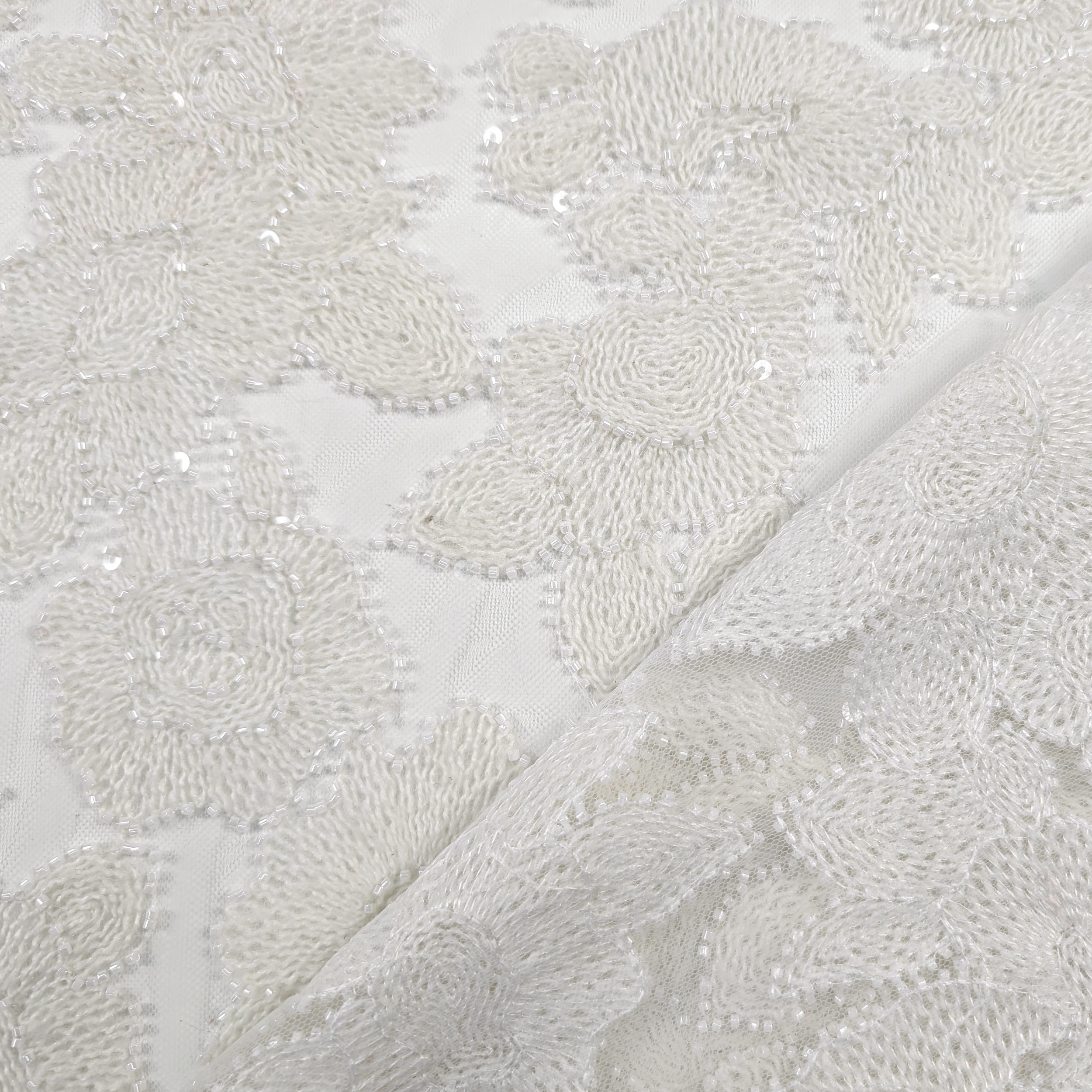 Pizzo Rose Lana Paillettes Bianco Image