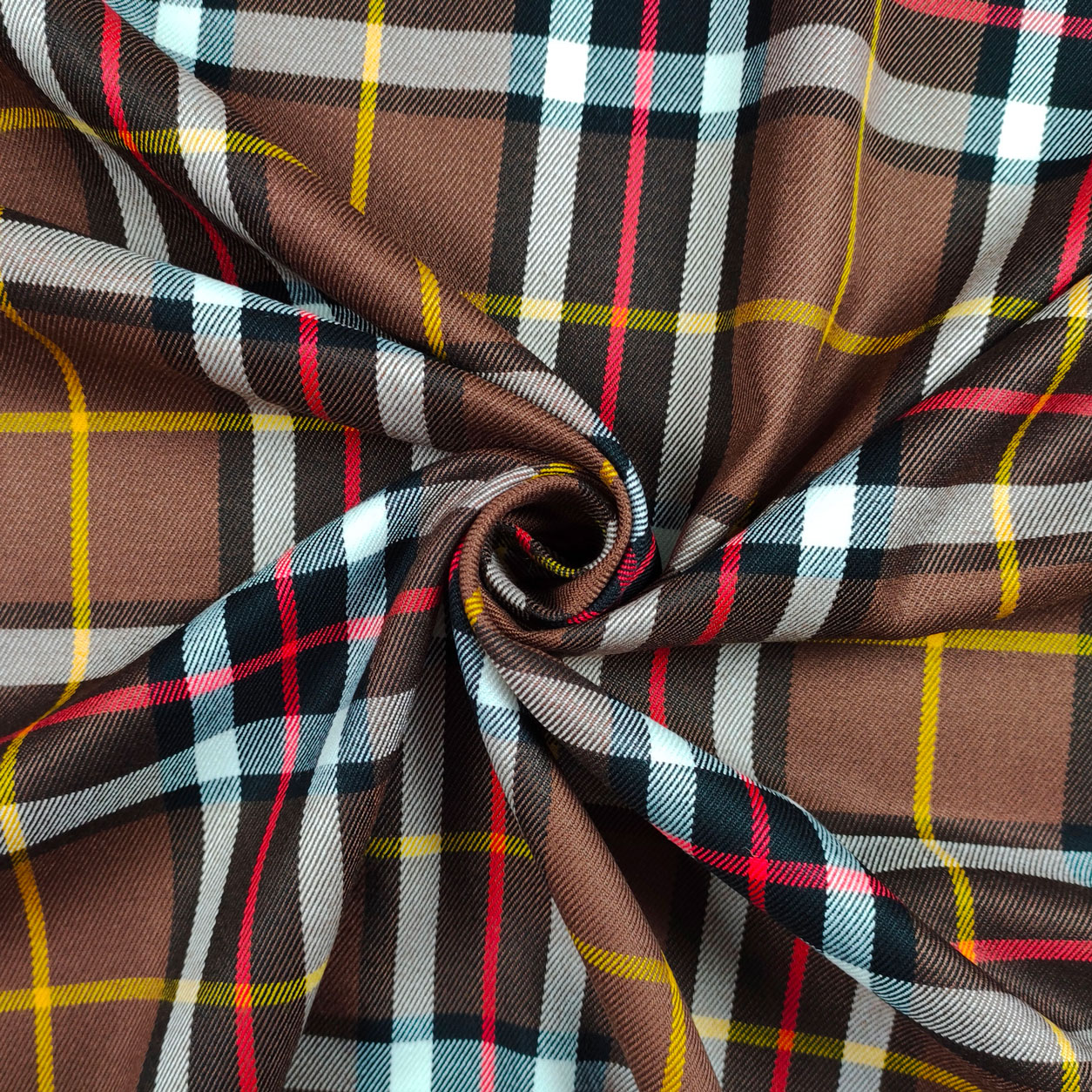 Tessuto Tartan Color Cioccolato Righe Rosse e Gialle Image
