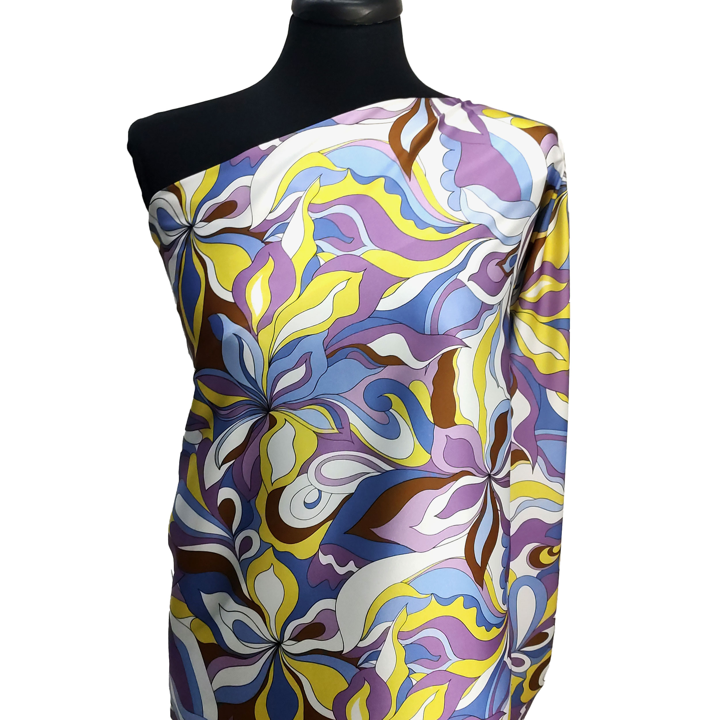 Rasetto Elasticizzato Setato Moda Fiori Astratti Lilla e Giallo
