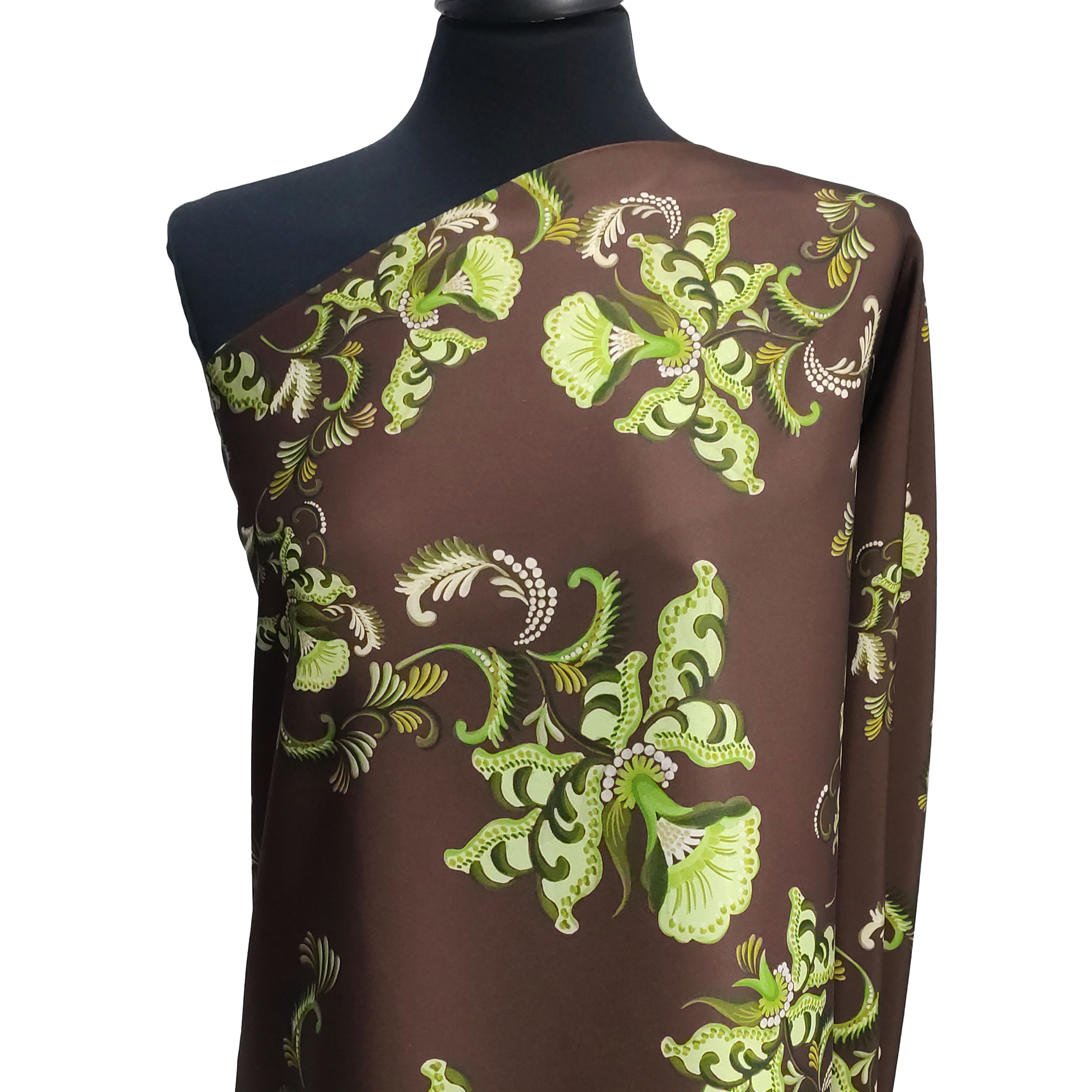 Raso Setato Alta Moda Fantasia Cachemire Floreale Verde