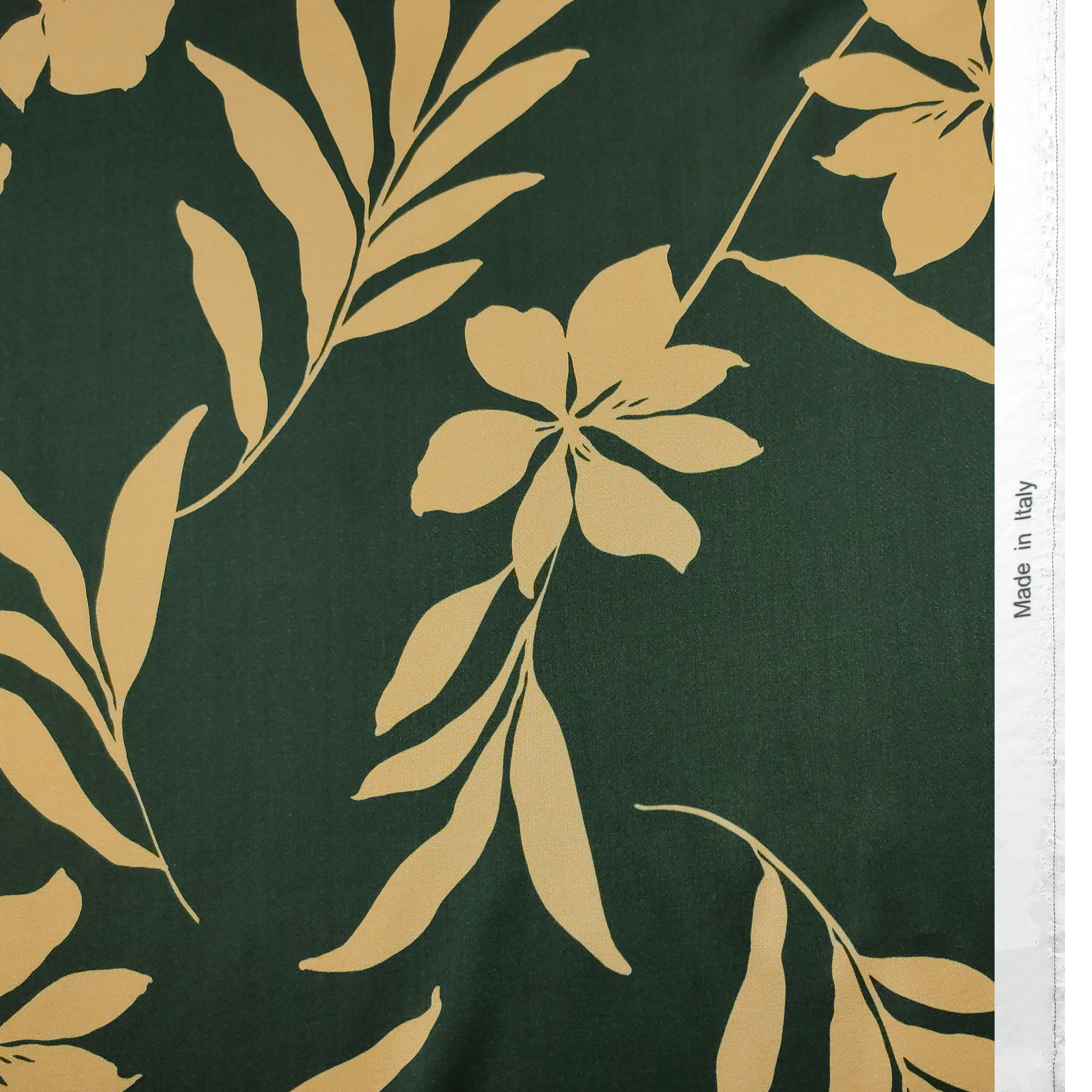 Raso Misto Seta Alta Moda Fiori Beige Sfondo Verdone