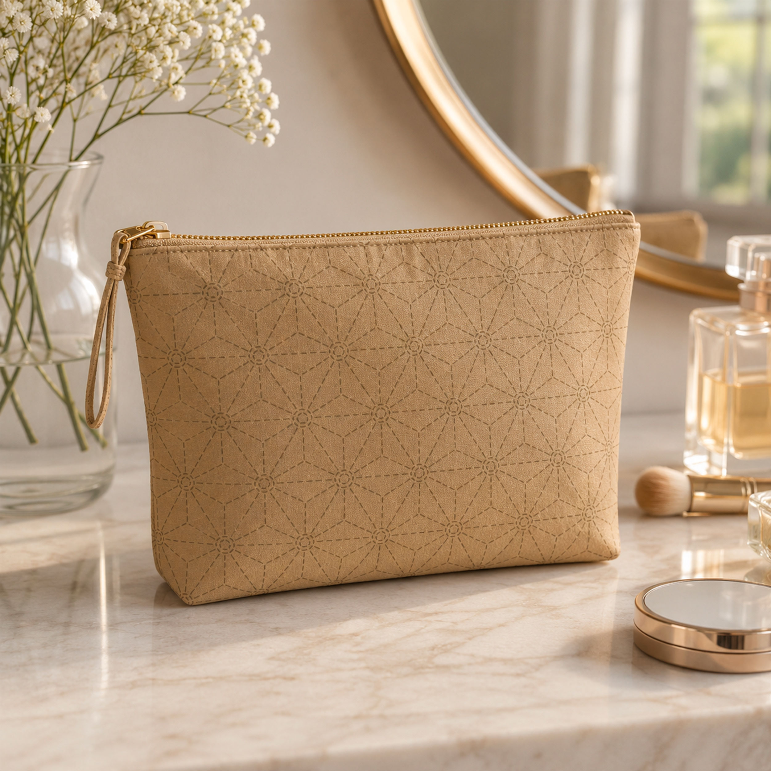 Popeline Cotone Beige con Stelle Geometriche Image