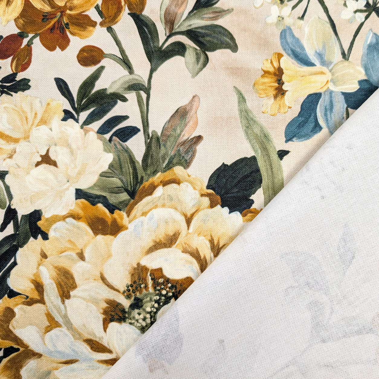 Panama Cotone Fiori Sfondo Beige H 280 cm Image