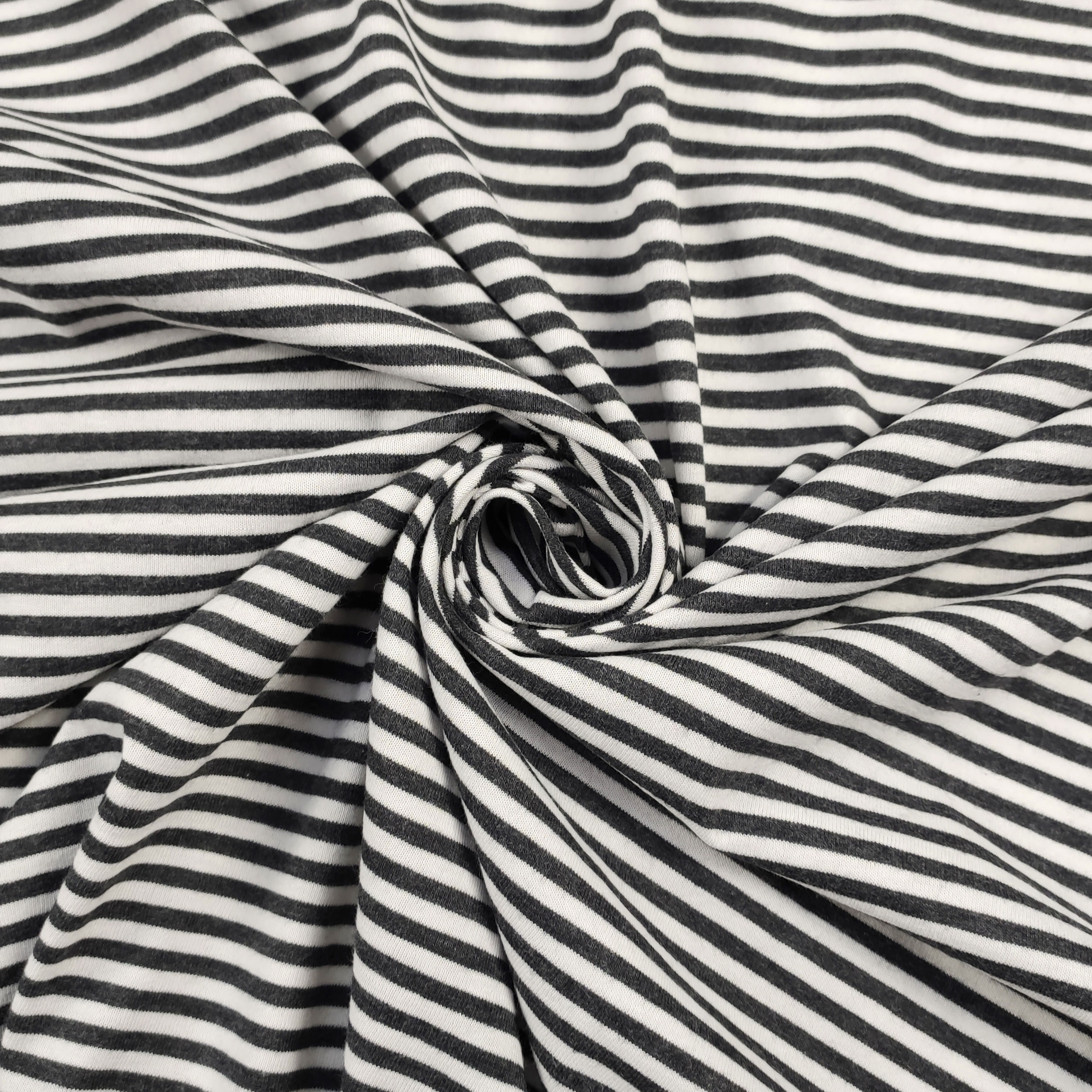 Jersey di Cotone Bielastico Righe Sottili Bianco e Nero