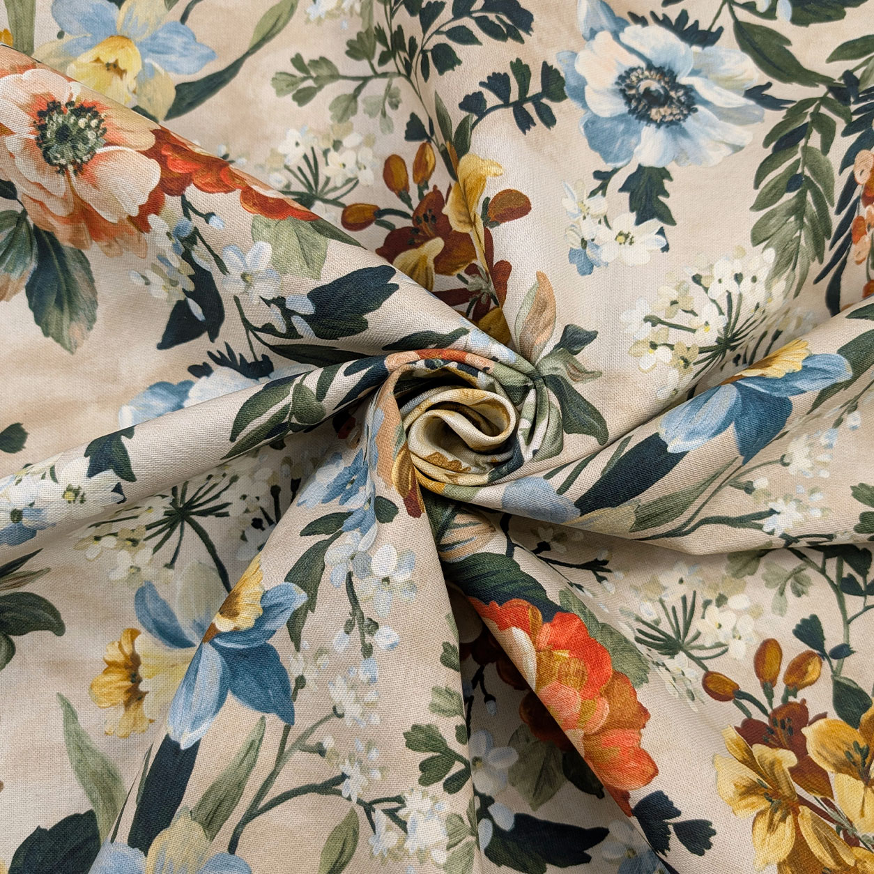 Panama Cotone Fiori Sfondo Beige H 280 cm Image