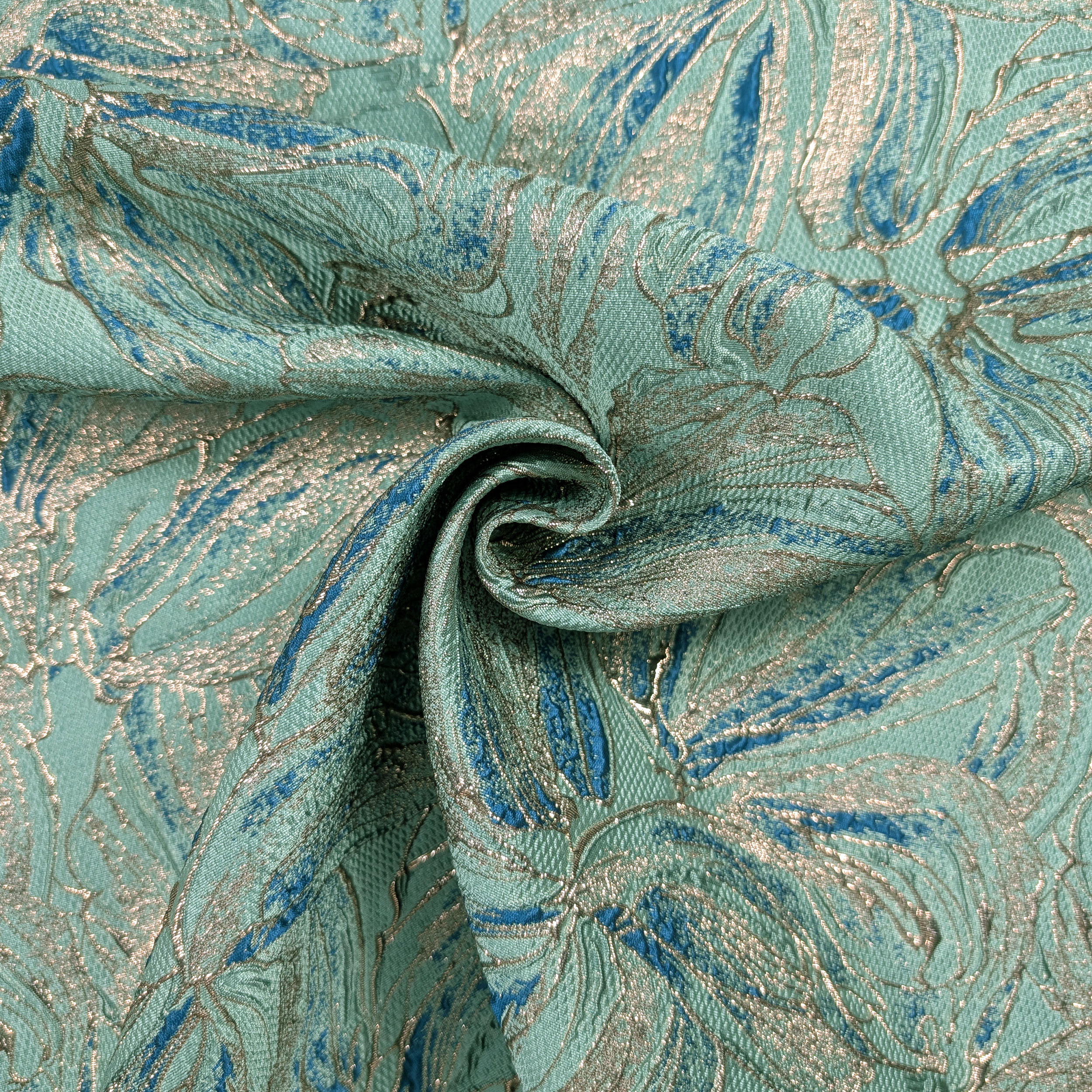Broccato Alta Moda Floreale Verde e Oro Lurex Image