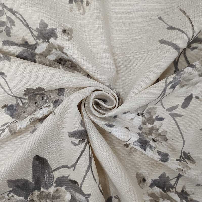 Tessuto cotone arredo fiore medio grigio