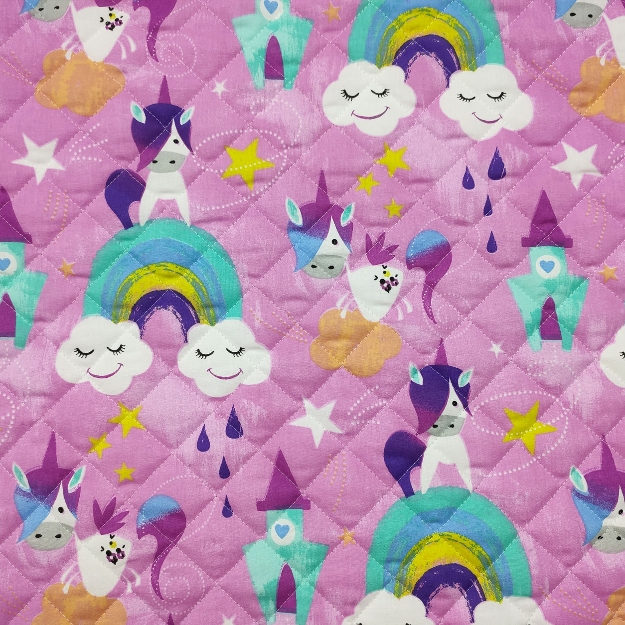 Trapunta Cotone Unicorni e Nuvolette Fuxia